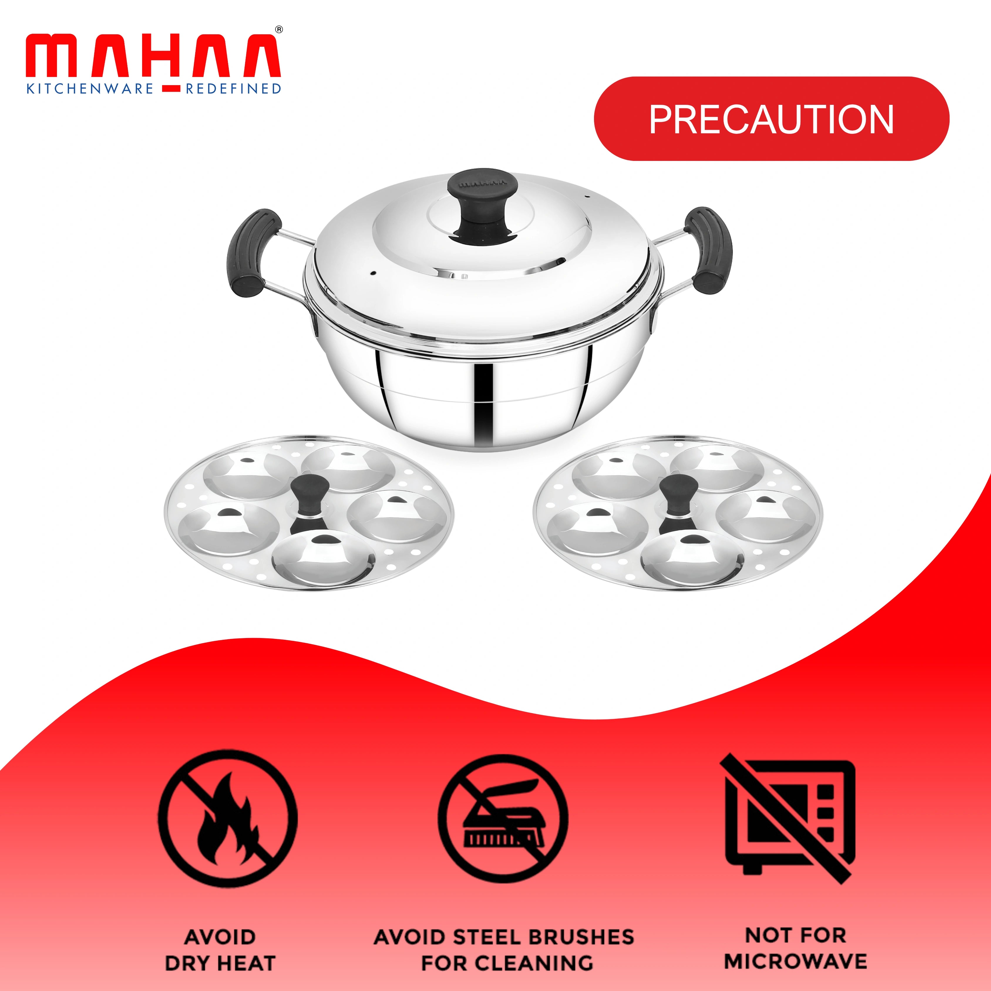 MAHAA Stainless Steel Multi Kadai 20CM – Versatile Kadai with Steam Release Lid | Steam Idlies, Idiyappams, Momos and Vegetables | Tri Ply Base | StayCool+ Handle & Lid Knob
