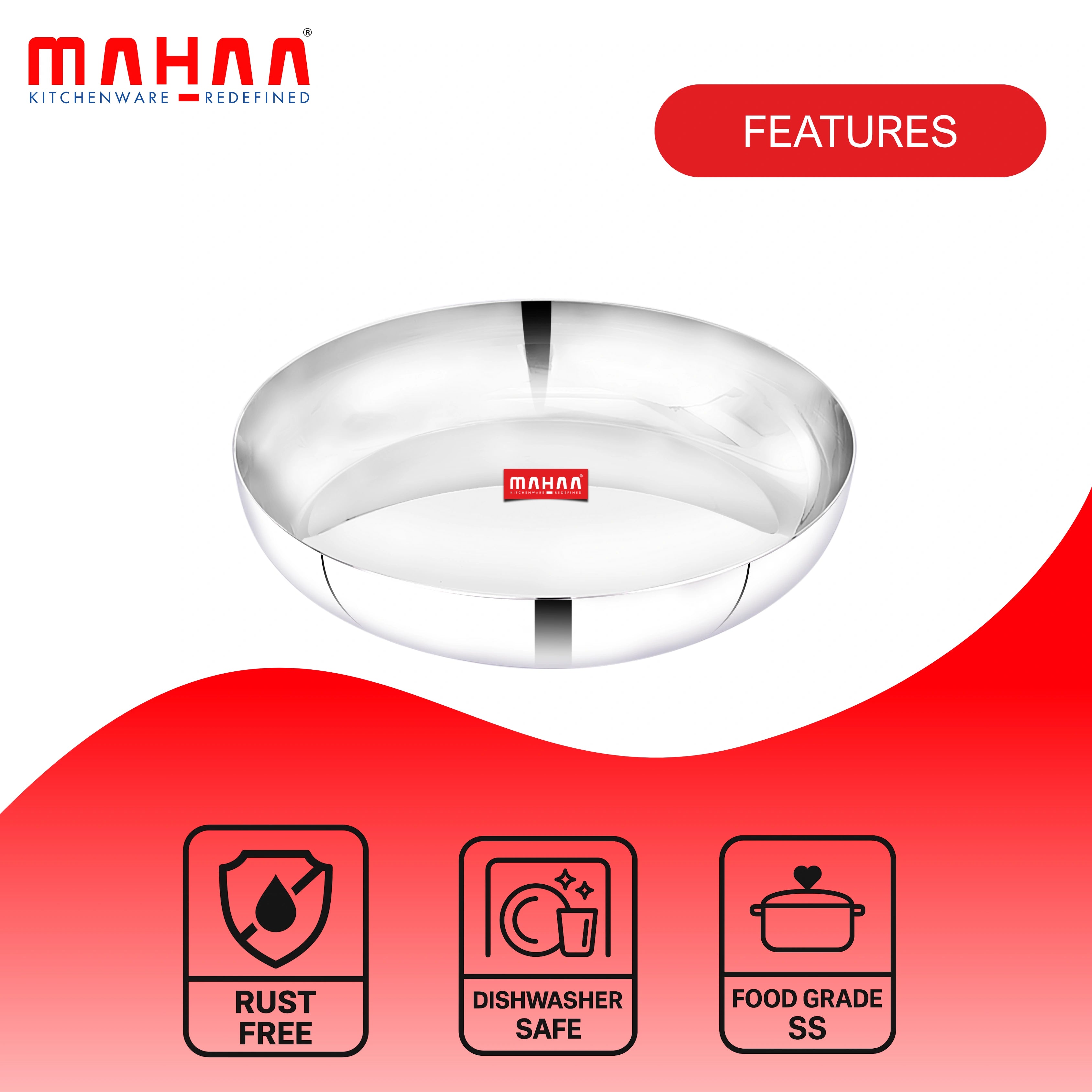 MAHAA Stainless Steel Halwa Plate – 2 Pcs Set | High Quality | Mirror Finish | Rust-Free & Dishwasher Safe | Perfect for Serving Indian Desserts