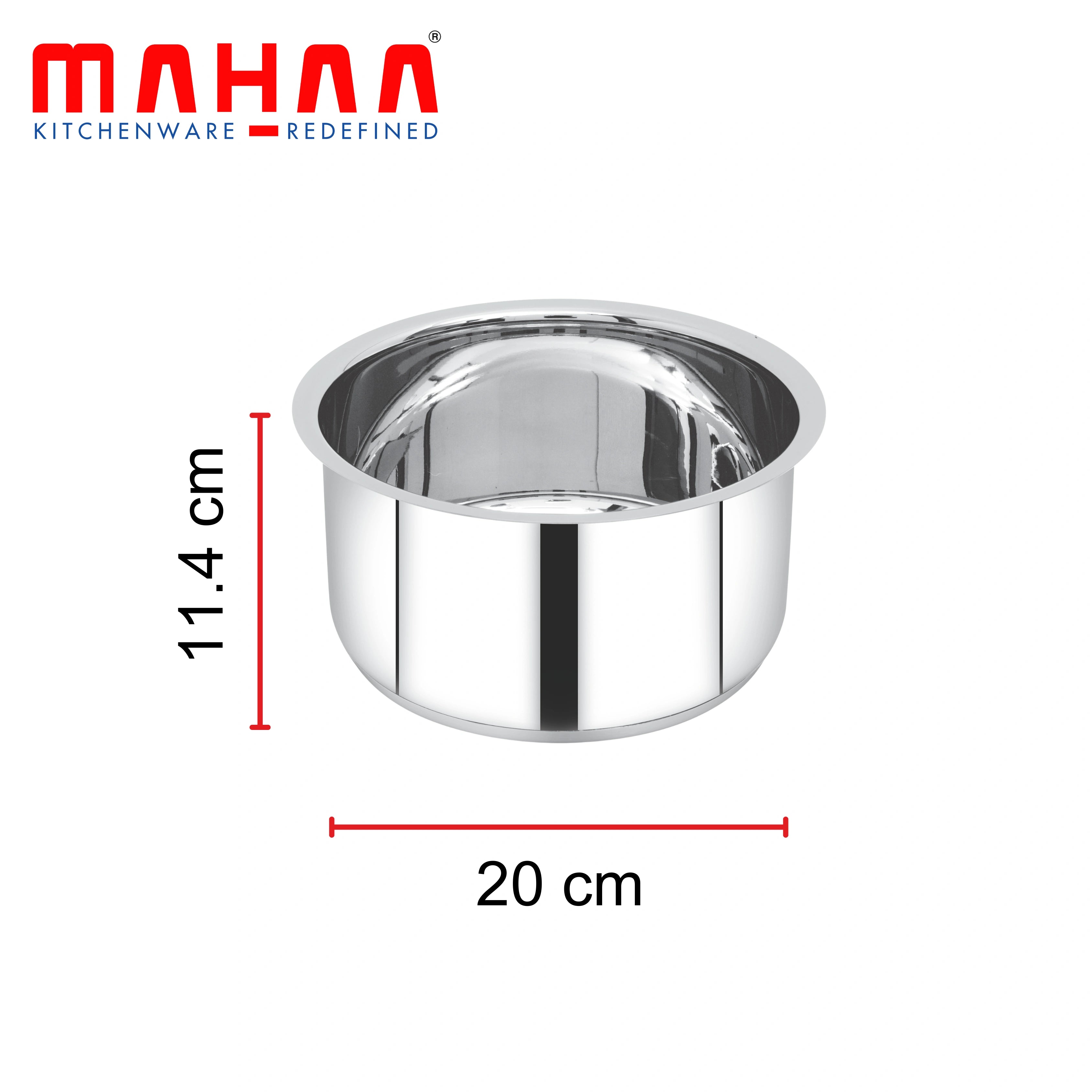 MAHAA Avanti Stainless Steel Tope 5 Pc Set – Premium Quality | Multipurpose Cook & Serve Handi | Tri Ply Base | Non-stick | Gas & Induction Compatible | 12 CM + 14 CM + 16 CM + 18 CM + 20 CM