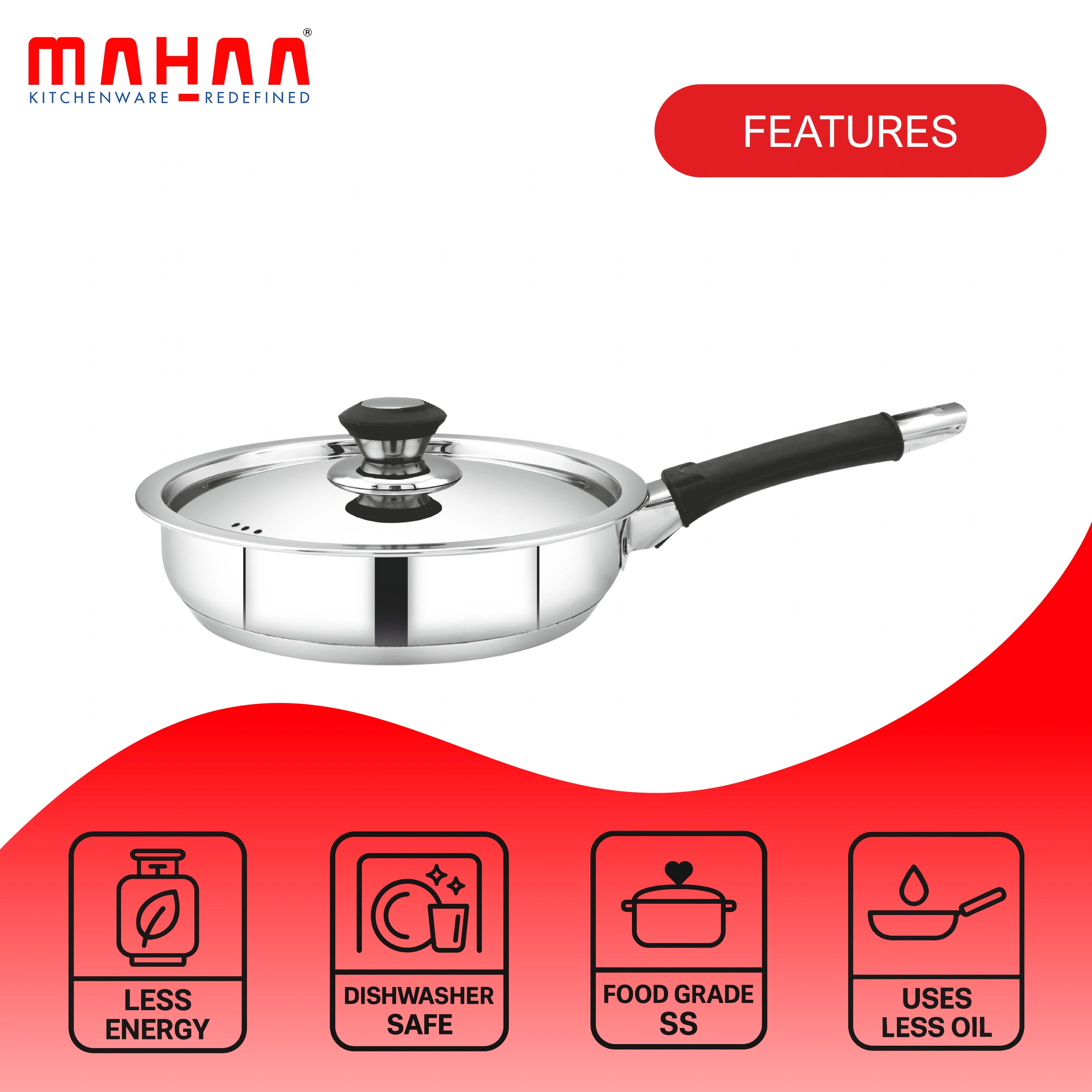 MAHAA Stainless Steel Chroma Triply Cookware Combo Set – Frypan & Casserole (20CM + 18CM) | Induction & Gas Compatible | Stainless Steel with Lid | No Coating, 100% Food-Safe