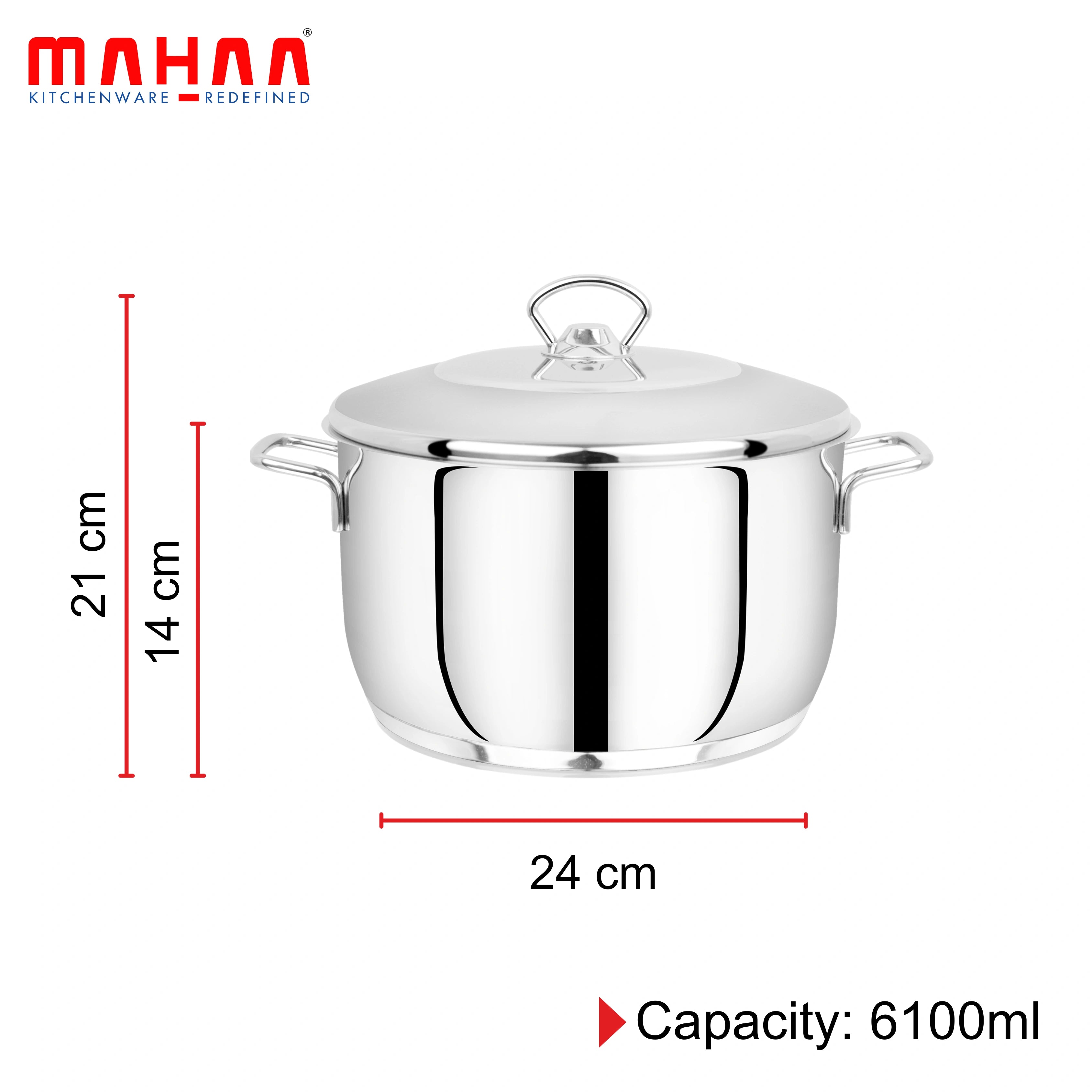 MAHAA Avanti Stainless Steel Cooking / Biryani Pot – Premium Quality with Snug-Fit Lid | Tri Ply Base | Non-stick | Gas & Induction Compatible | Cool-Touch Handle | 1.2L to 11.6L | Free ₹300 SS Water Bottle