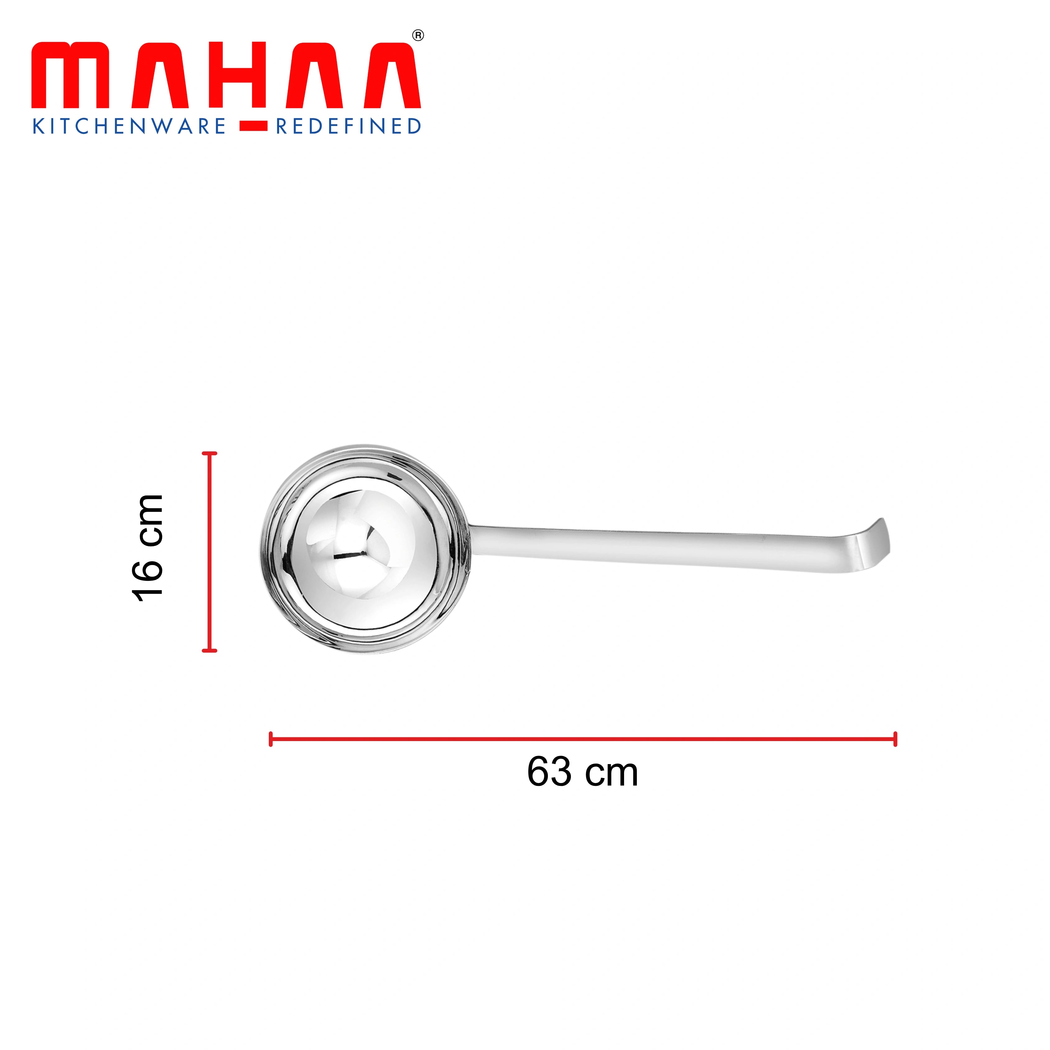 MAHAA Stainless Steel Ladle – Heat-Resistant Handle | Deep Bowl Design | Rust-Free | Ideal for Soups, Stews, Sauces & Curries | 6.5/8/10/12/14/16/18//20 CM
