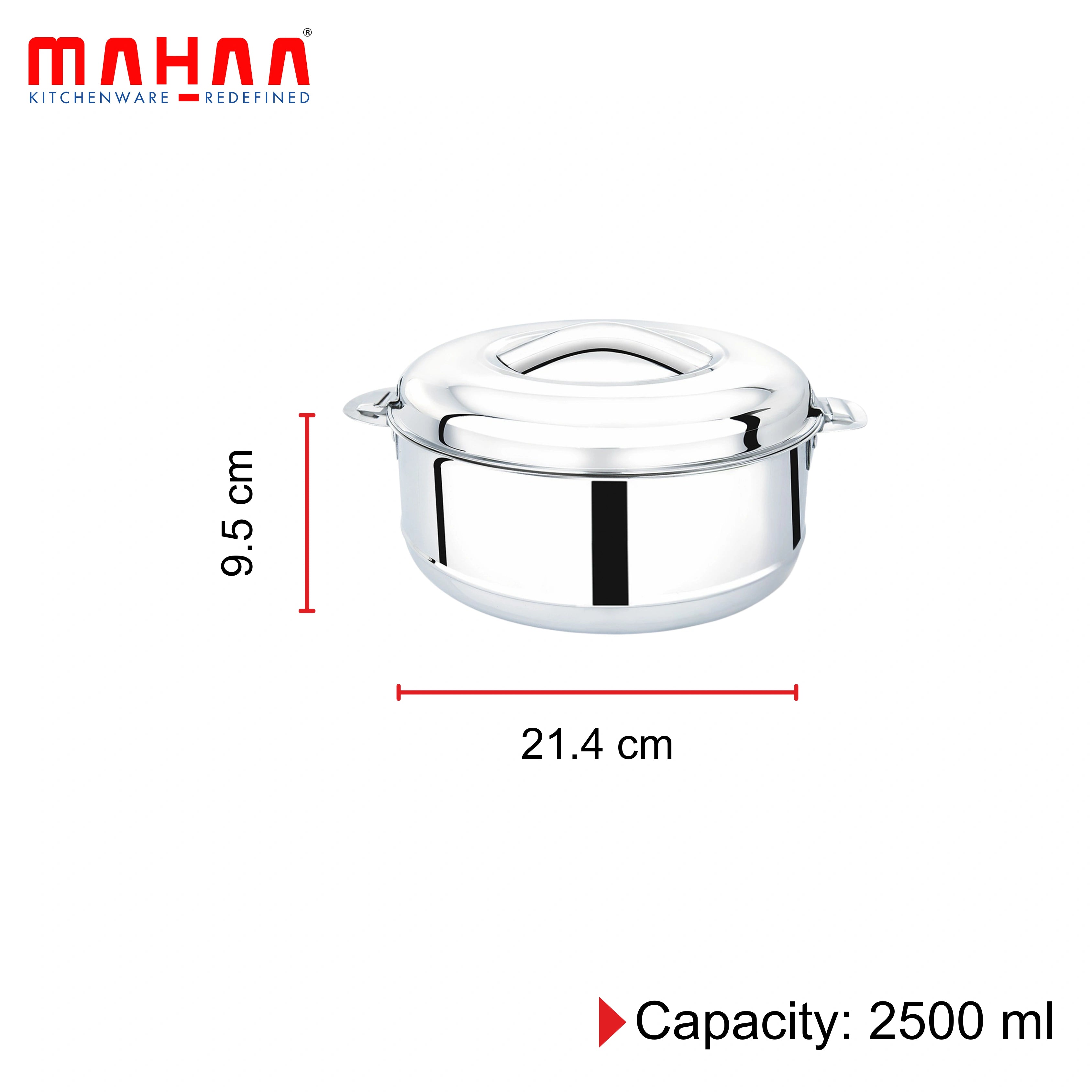 MAHAA Iris Stainless Steel Casserole | Double-Wall Insulated Hot Box with Lock Lid | Food Warmer for Rice, Curries, Rotis | Free ₹300 SS Water Bottle