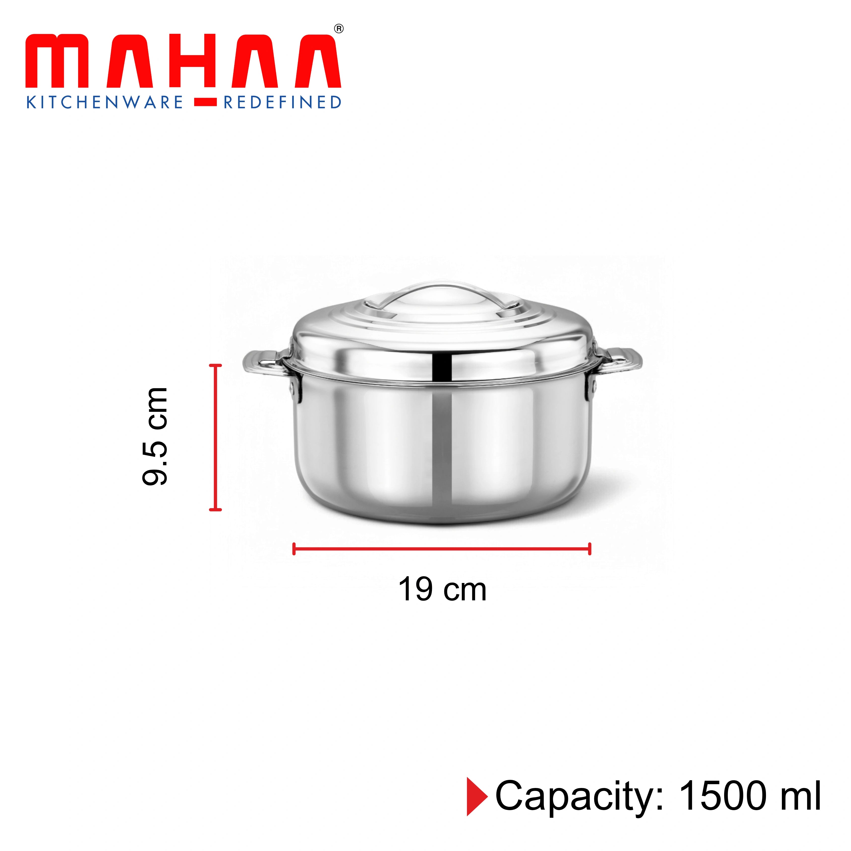 MAHAA Blue Bell Stainless Steel Insulated Casserole – Snug-Fit Lock | Rust-Free & Stylish Hot Pot | Hot Pot for Roti-Rice-Gravy-Curry | Retains Temperature, Twist Lock | Free ₹300 SS Water Bottle