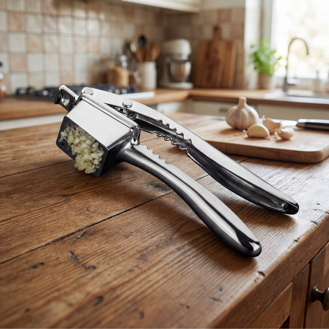 Mahaa 4-in-1 Garlic Crusher & Nut Cracker – Hand Press Garlic Presser & Mincer, Herb Plucking Tool for Curry Leaves, Coriander & Mint, Bottle Opener Kitchen Tool