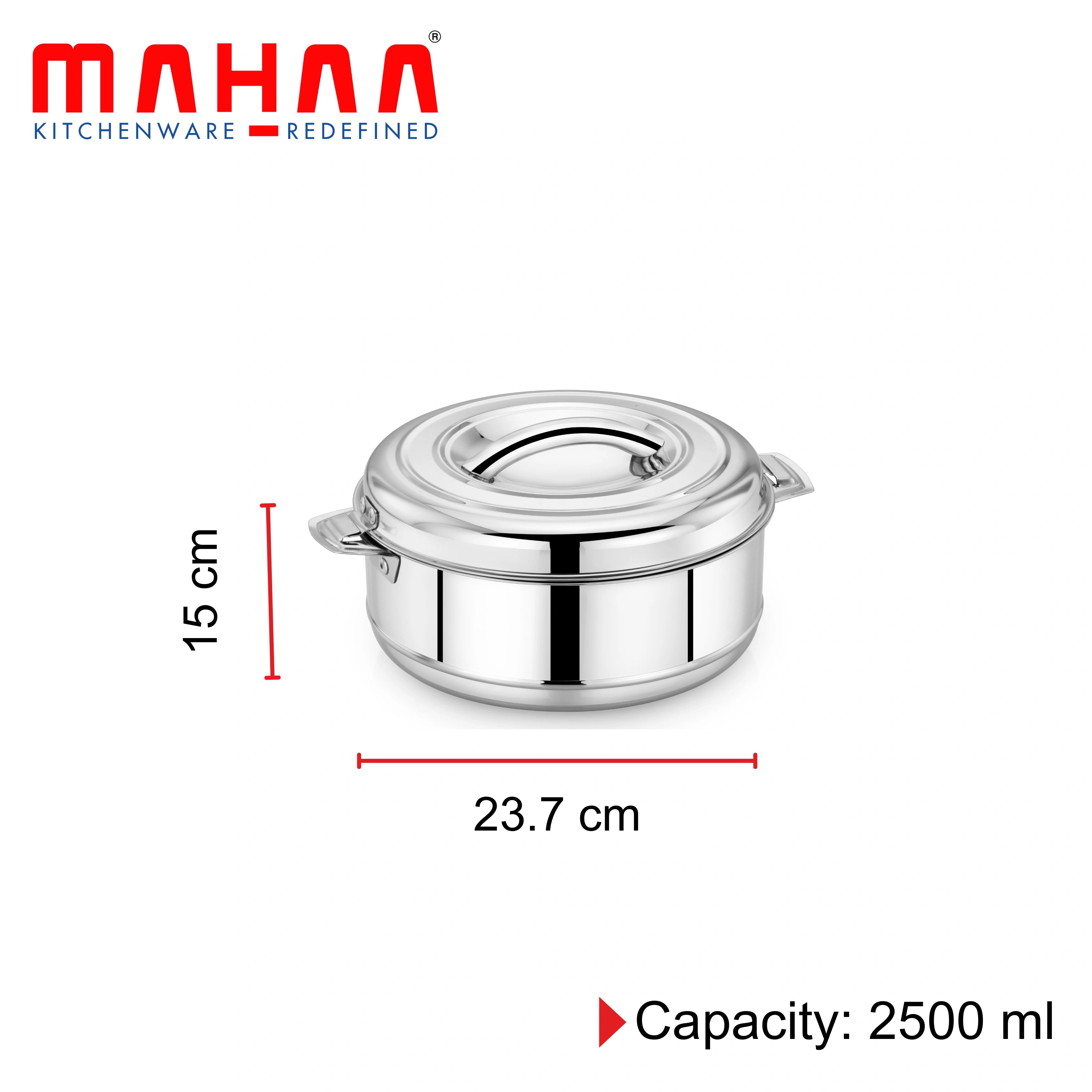 MAHAA Aspen Stainless Steel Insulated Casserole – Snug-Fit Lock | Hot Pot for Roti-Rice-Gravy-Curry | Retains Temperature, Twist Lock | Free ₹300 SS Water Bottle