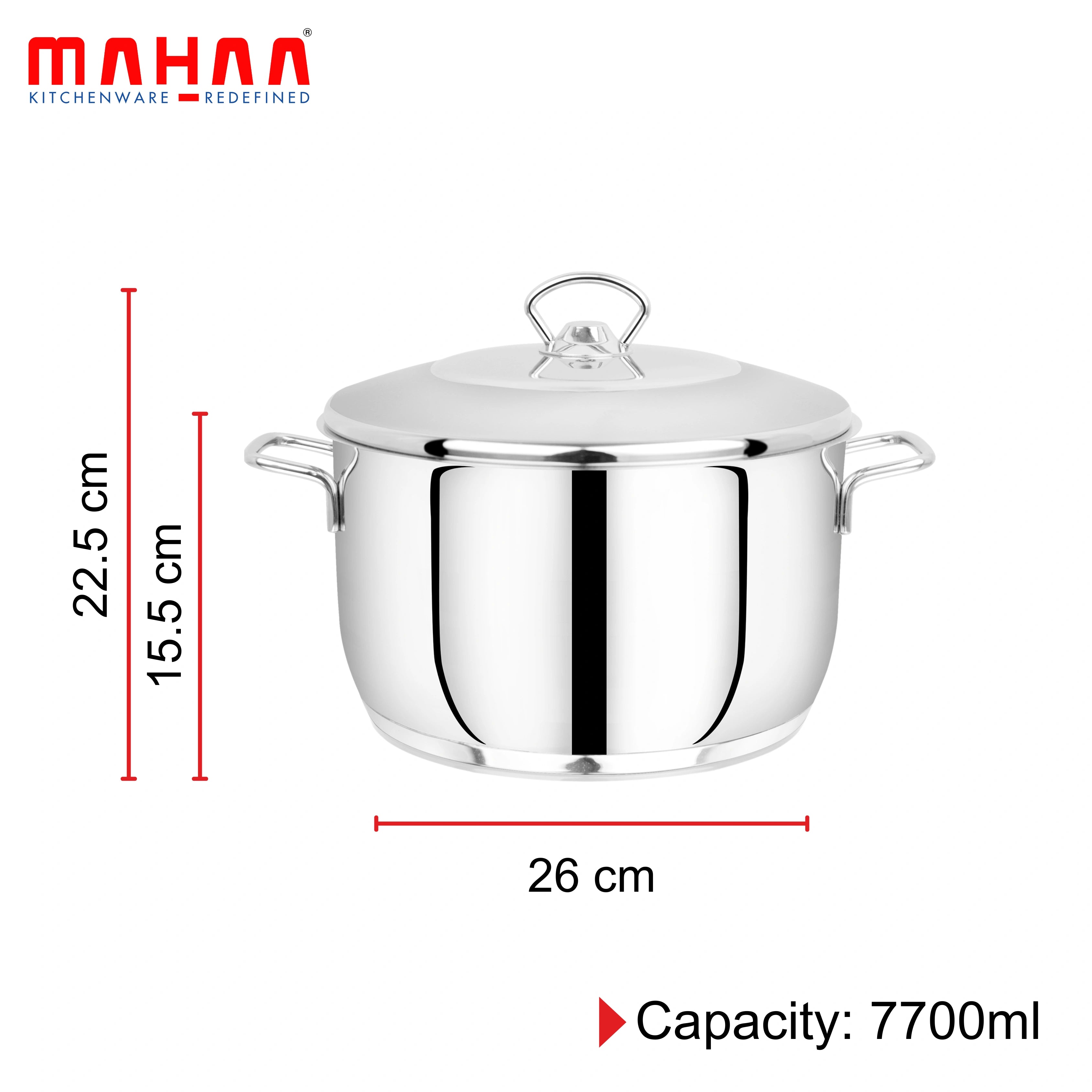 MAHAA Avanti Stainless Steel Cooking / Biryani Pot – Premium Quality with Snug-Fit Lid | Tri Ply Base | Non-stick | Gas & Induction Compatible | Cool-Touch Handle | 1.2L to 11.6L | Free ₹300 SS Water Bottle