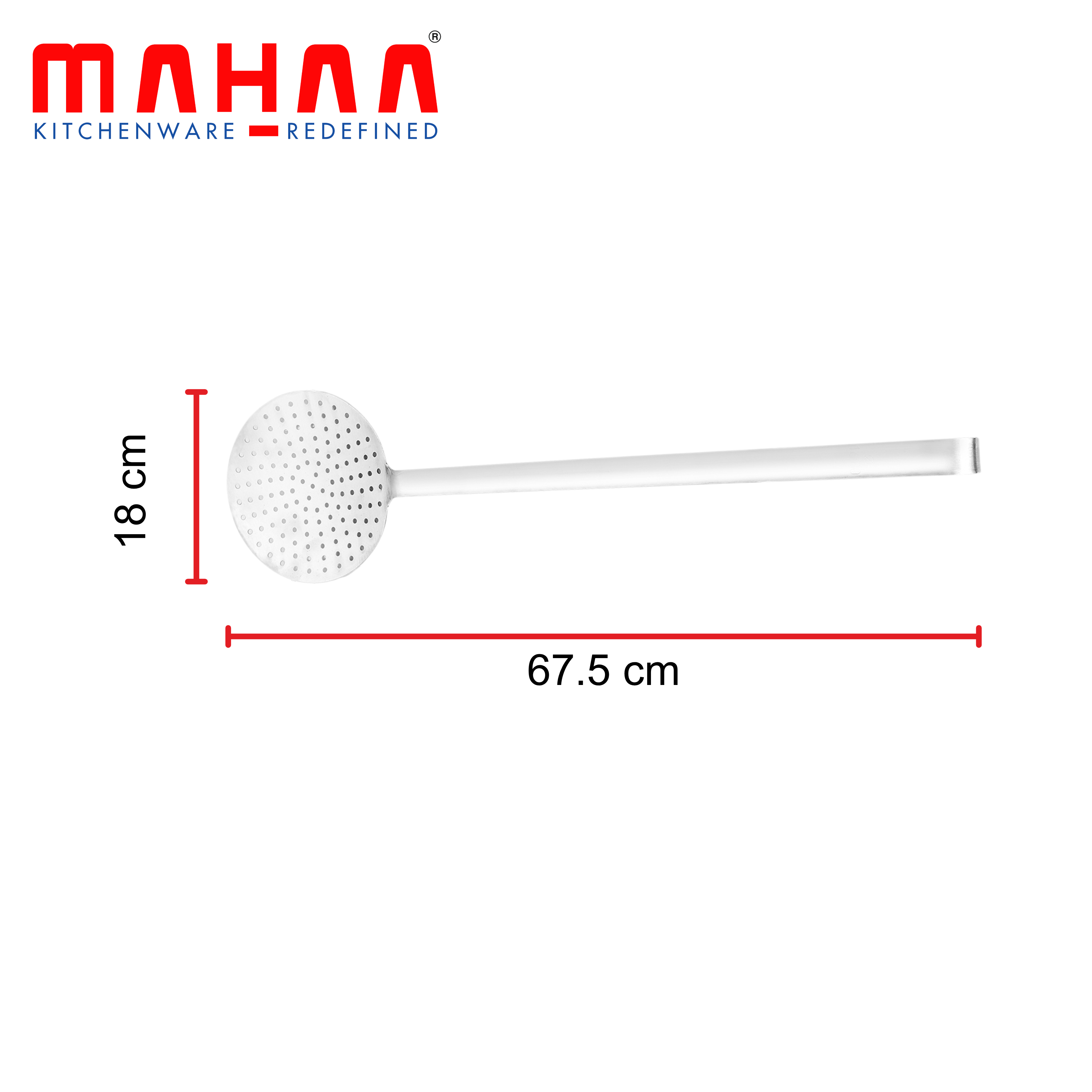 MAHAA Stainless Steel Skimmer – Heat-Resistant Handle | Rust-Free | Ideal for Deep Frying, Draining & Straining | 8/10/12/14/16/18/20 CM