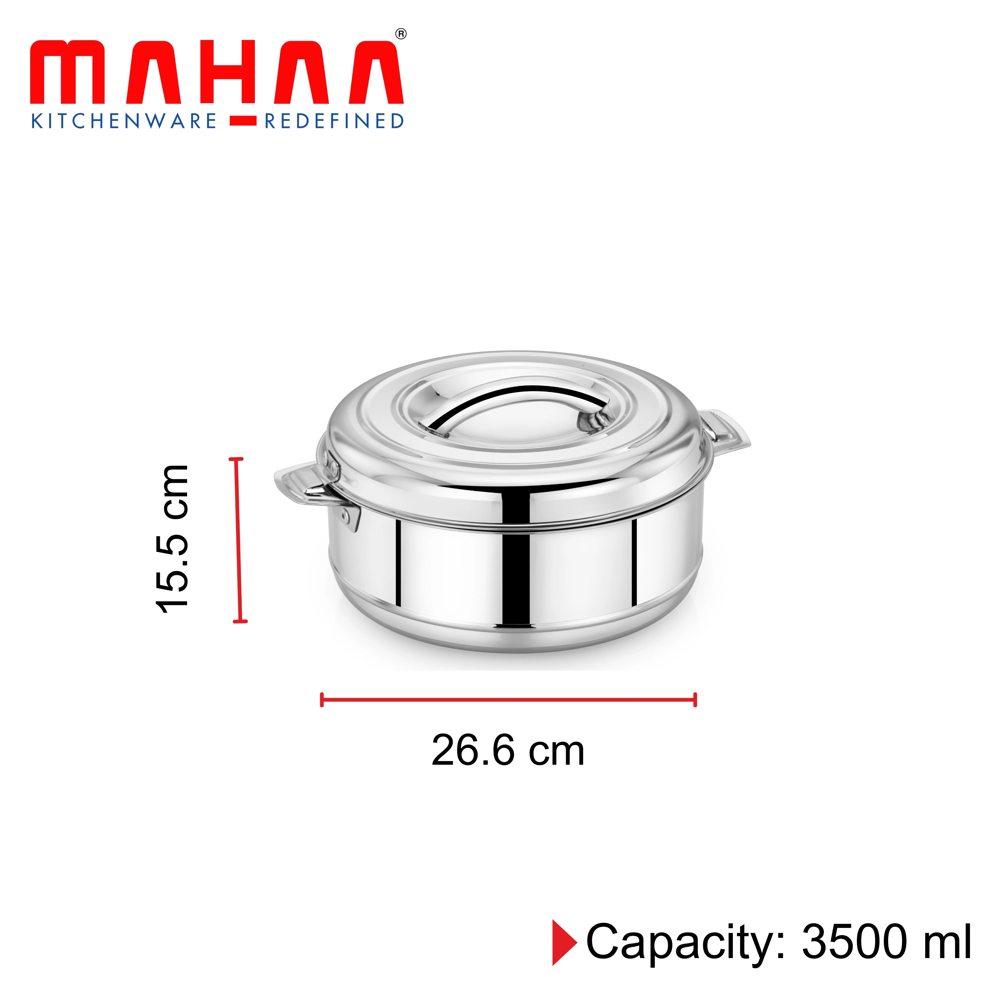 MAHAA Aspen Stainless Steel Insulated Casserole – Snug-Fit Lock | Hot Pot for Roti-Rice-Gravy-Curry | Retains Temperature, Twist Lock | Free ₹300 SS Water Bottle