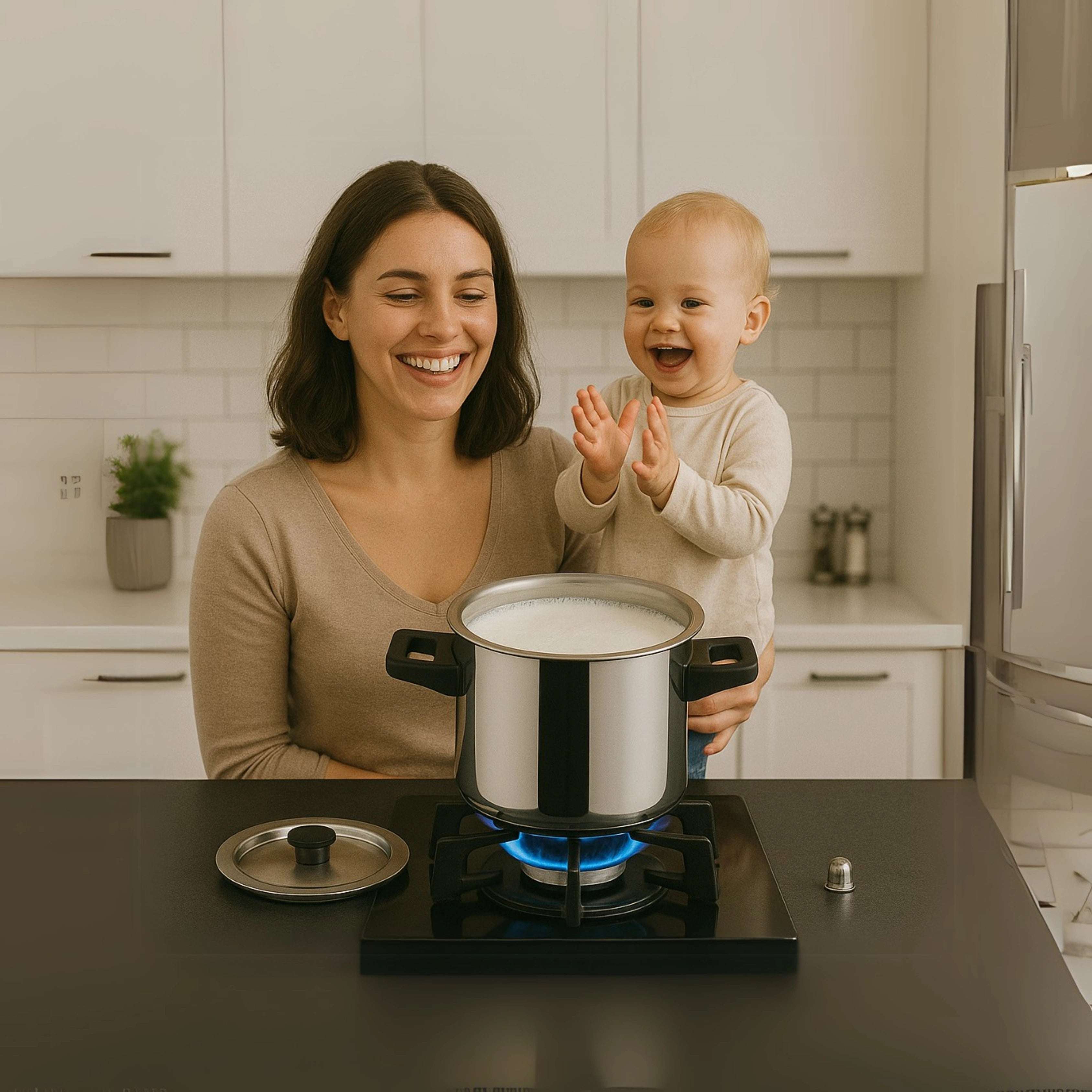 Stainless Steel Tall Milk Boiler with Whistle – Spill-Free | Induction & Gas Compatible | Snug-Fit Lid | Cool-Touch Handle