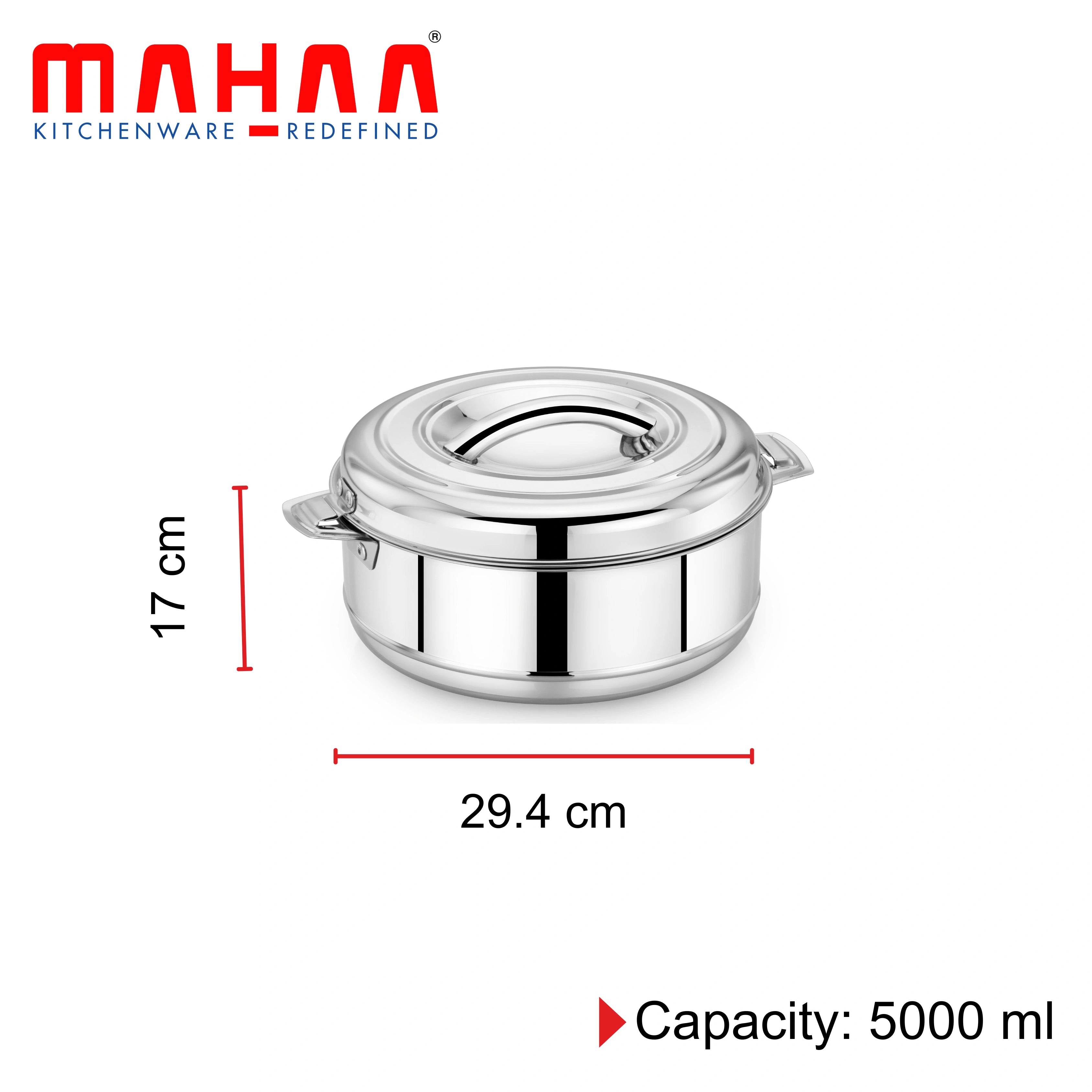 MAHAA Aspen Stainless Steel Insulated Casserole – Snug-Fit Lock | Hot Pot for Roti-Rice-Gravy-Curry | Retains Temperature, Twist Lock | Free ₹300 SS Water Bottle