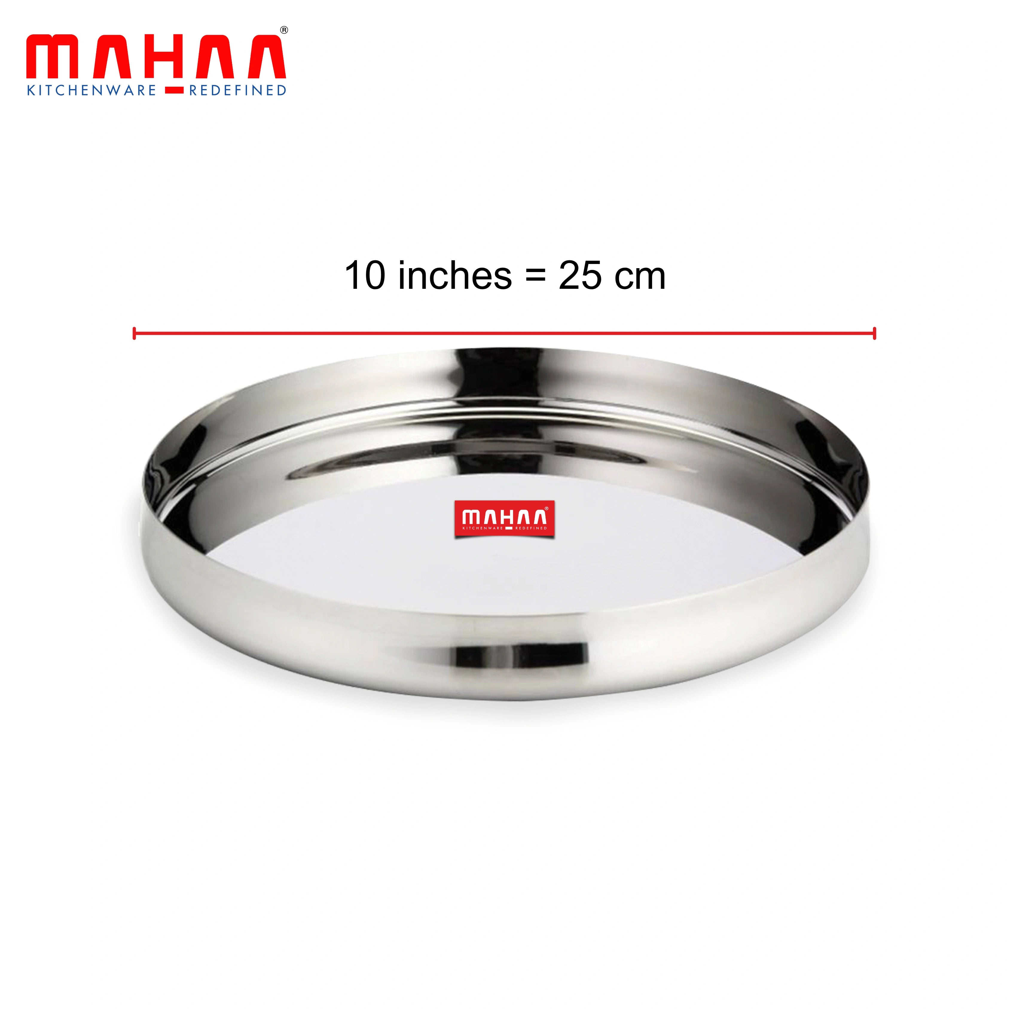 MAHAA Stainless Steel Bulging Thali – 2 Pcs Set | High Quality | Mirror Finish | Durable & Rust-Free | Ideal for Daily & Festive Use | 25cm, 28cm, 30.5cm, 33cm