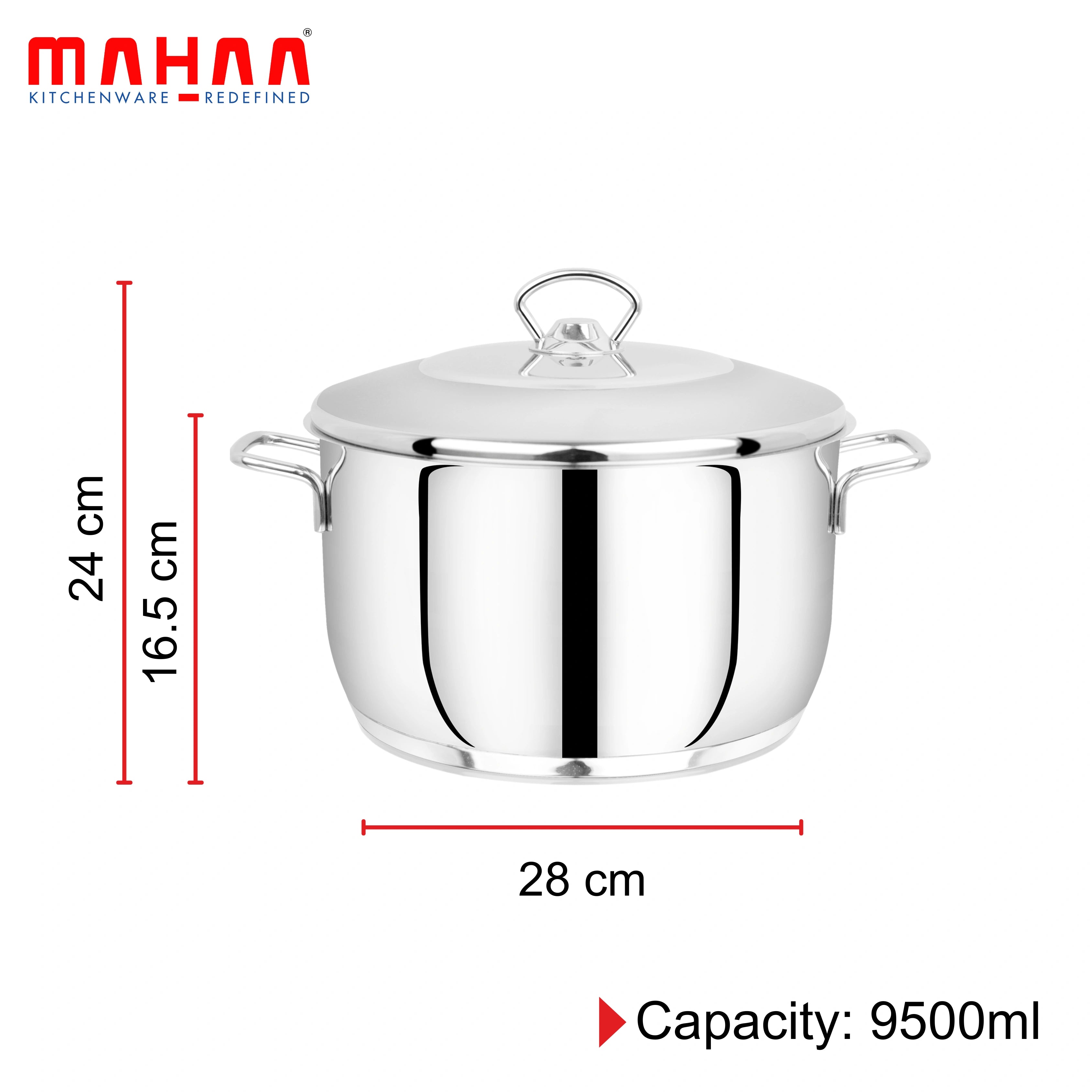 MAHAA Avanti Stainless Steel Cooking / Biryani Pot – Premium Quality with Snug-Fit Lid | Tri Ply Base | Non-stick | Gas & Induction Compatible | Cool-Touch Handle | 1.2L to 11.6L | Free ₹300 SS Water Bottle