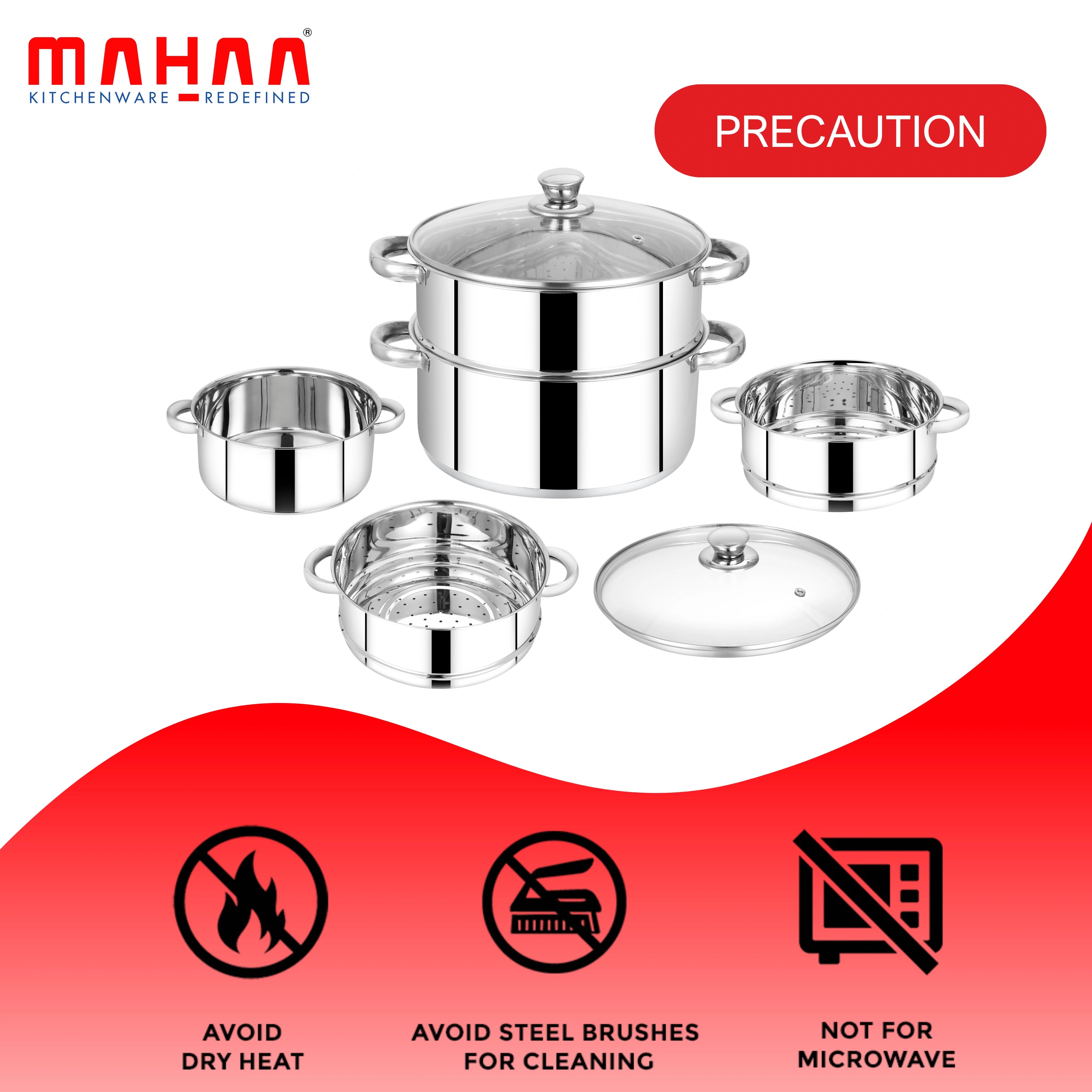 MAHAA Stainless Steel 2-Tier Utena Smart Steamer for Idlis, Momos & Vegetables | Tri Ply Base | Induction & Gas Compatible | Food-Grade SS | Easy to Clean (18CM / 20CM)