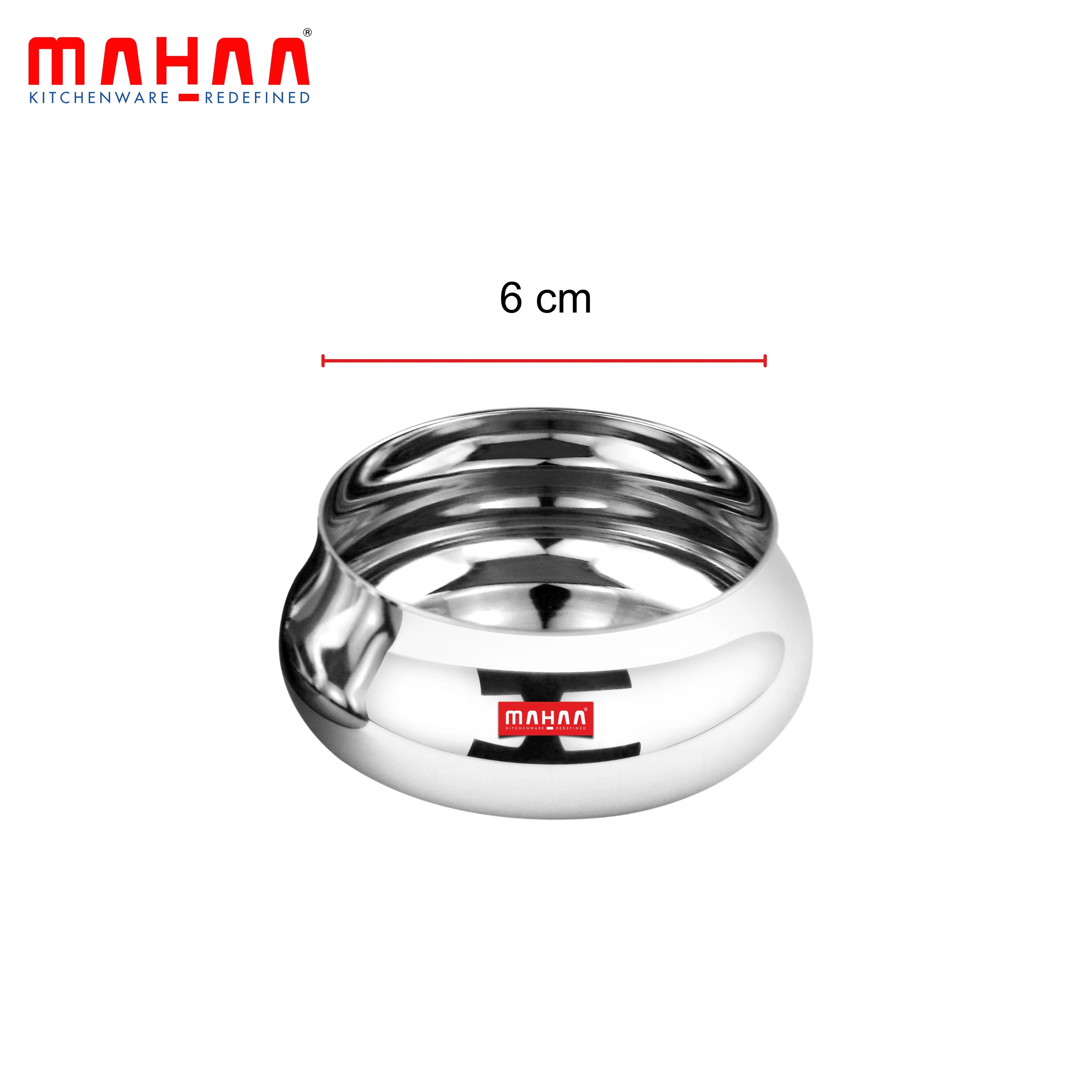 MAHAA Stainless Steel Bulging Katori – 2 Pcs Set | High Quality | Mirror Finish | Rust-Free & Dishwasher Safe | Ideal for Curries, Sweets & Side Servings | 6 cm, 7 cm, 8 cm, 12 cm