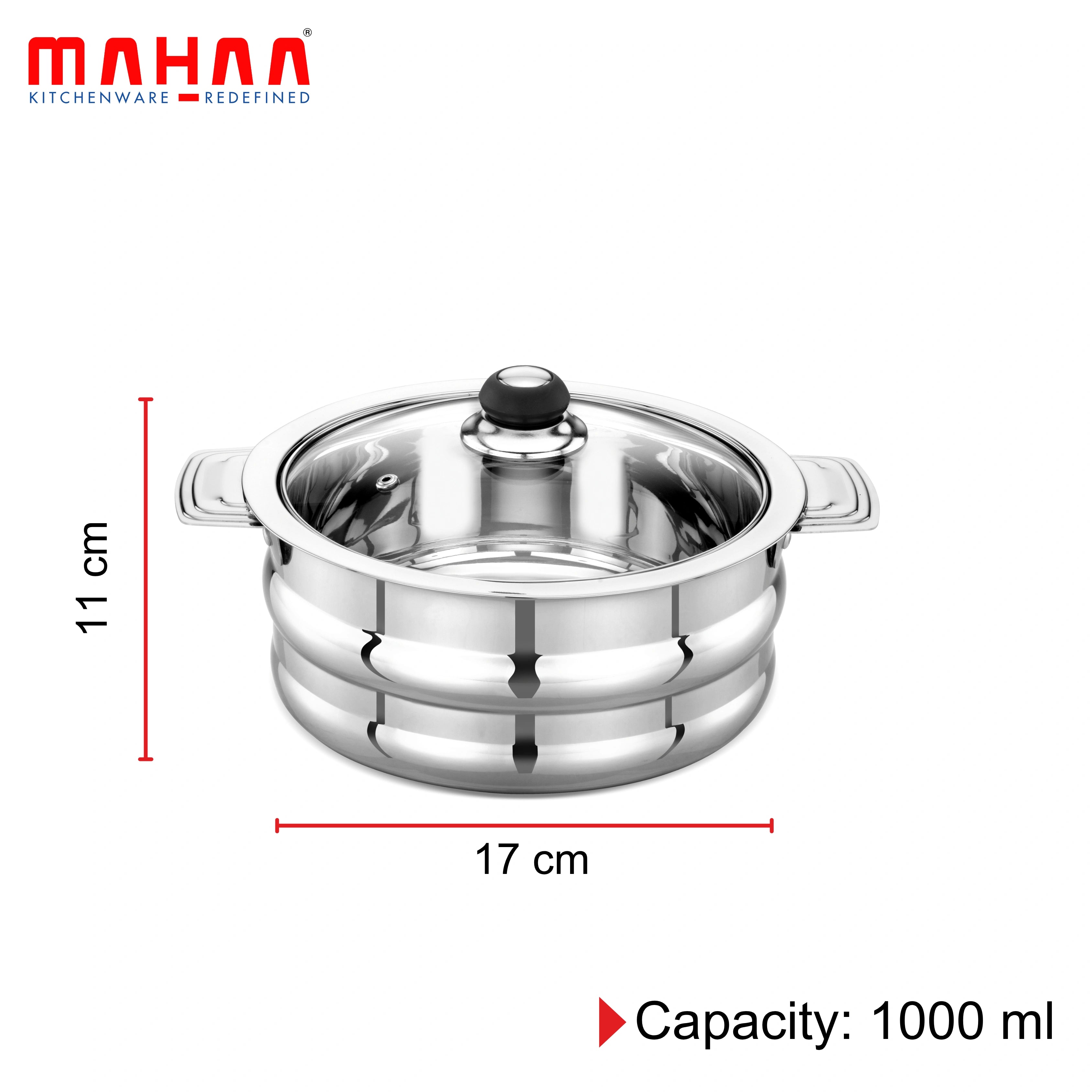 MAHAA Stainless Steel Orchid C-Through Casserole Gift Set – 3 Pcs | See-Through Glass Lids | Insulated Hot Pots | Rust-Free & Elegant