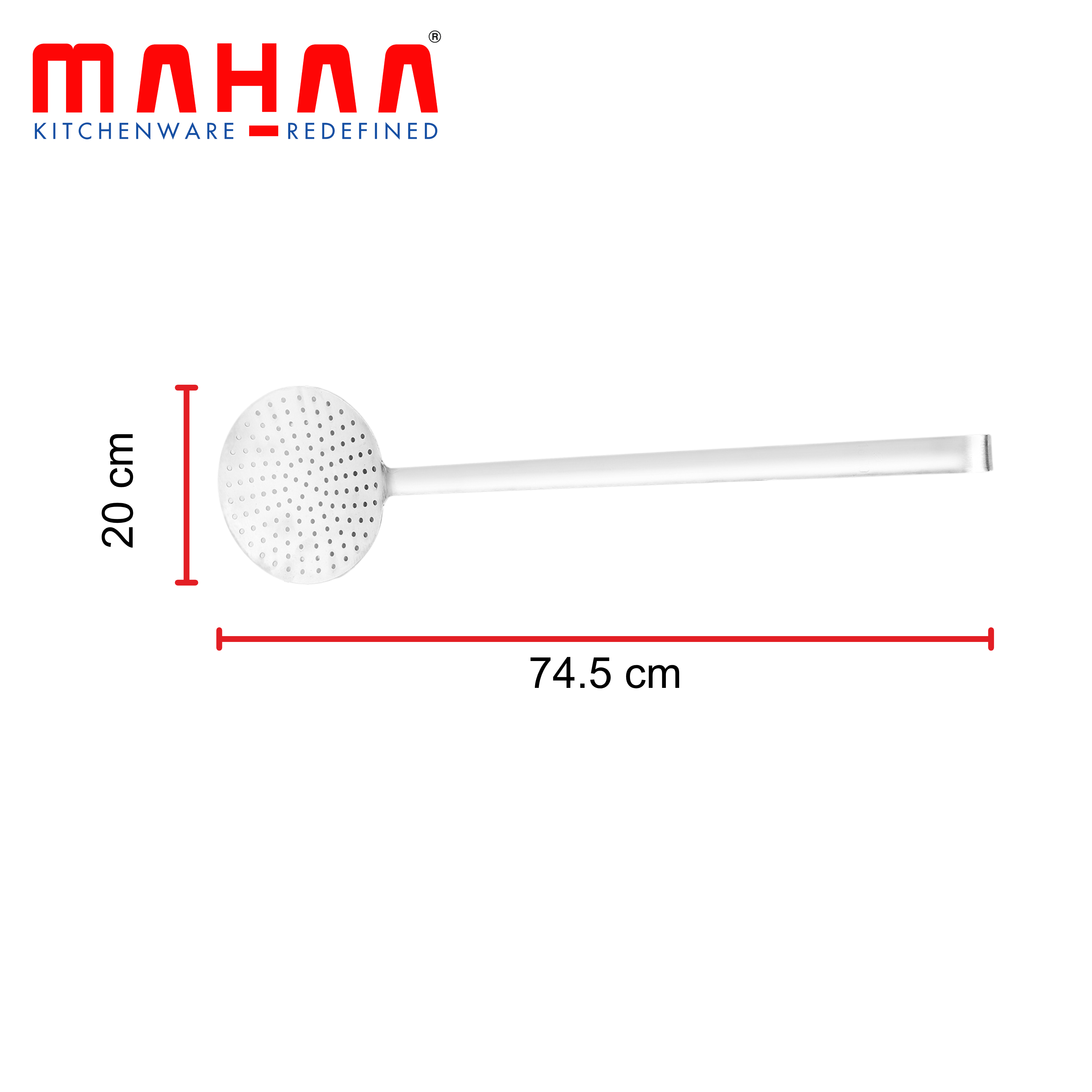 MAHAA Stainless Steel Skimmer – Heat-Resistant Handle | Rust-Free | Ideal for Deep Frying, Draining & Straining | 8/10/12/14/16/18/20 CM
