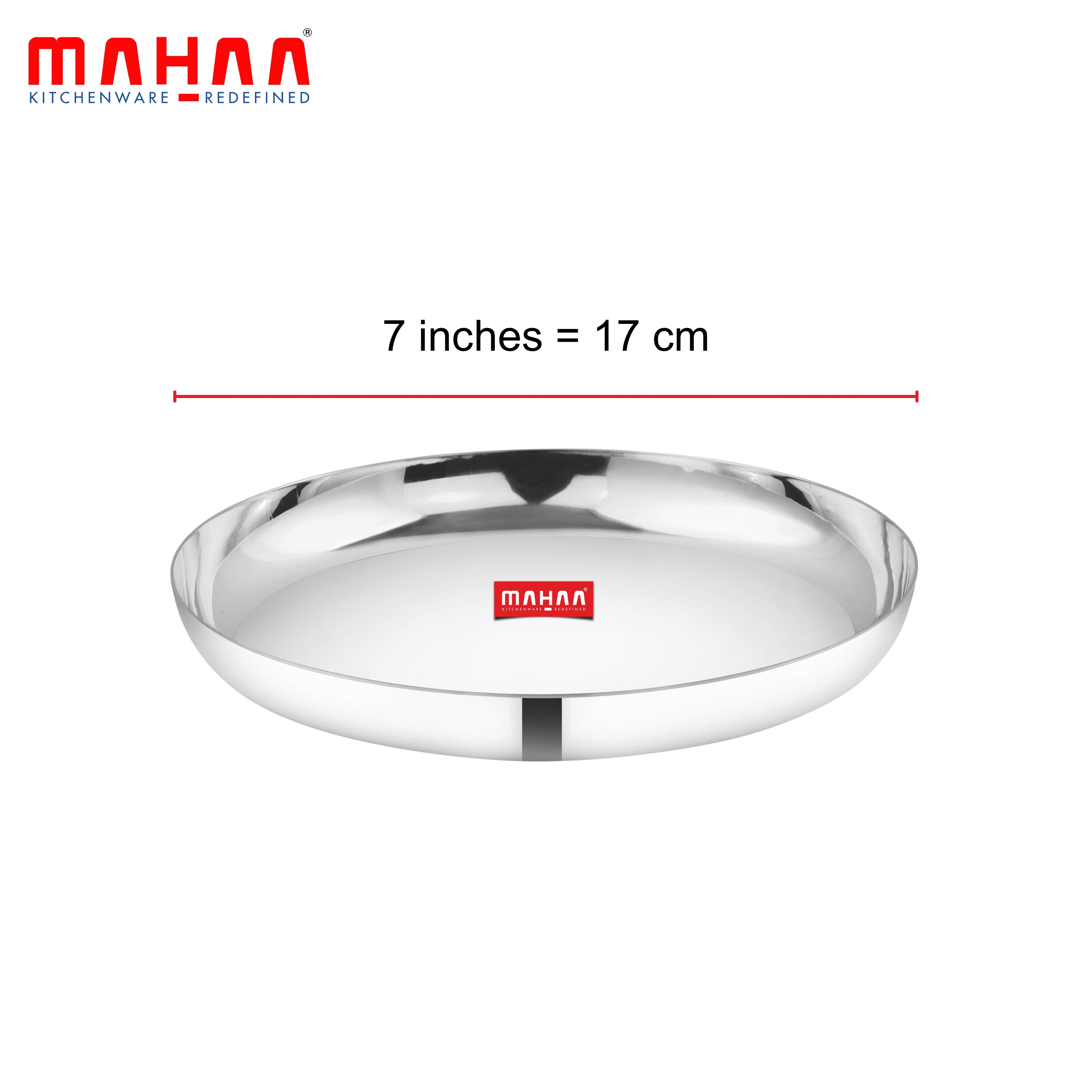 MAHAA Stainless Steel China Plate - 2 Pcs Set | High Quality | Mirror Finish | Durable & Rust-Free | Ideal for Daily & Festive Use | 17.5cm, 20cm, 22.5cm, 25cm, 28cm, 30.5cm, 33cm