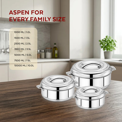 Aspen Stainless Steel Insulated Casserole – Snug-Fit Lock, Hot Pot for Roti-Rice-Gravy-Curry, Retains Temperature, Twist Lock
