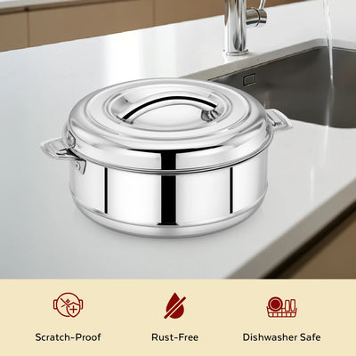 Aspen Stainless Steel Insulated Casserole – Snug-Fit Lock, Hot Pot for Roti-Rice-Gravy-Curry, Retains Temperature, Twist Lock