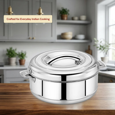 Aspen Stainless Steel Insulated Casserole – Snug-Fit Lock, Hot Pot for Roti-Rice-Gravy-Curry, Retains Temperature, Twist Lock