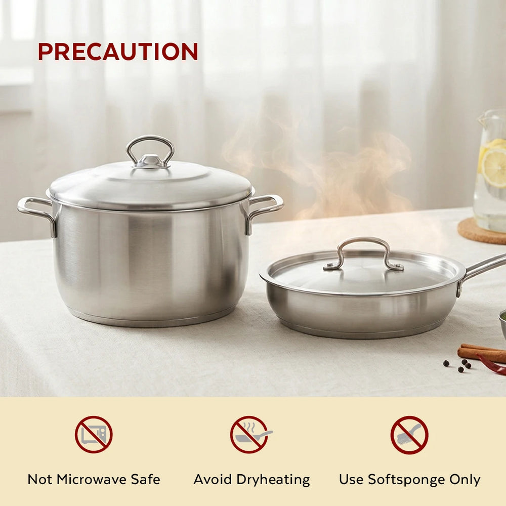 Avanti Stainless Steel Cookware Set: Cooking Pot 26 CM & Fry Pan 22 CM | Heavy Premium Quality Combo, Tri Ply Base, Non-stick, Gas & Induction Compatible, Cool-Touch Handle