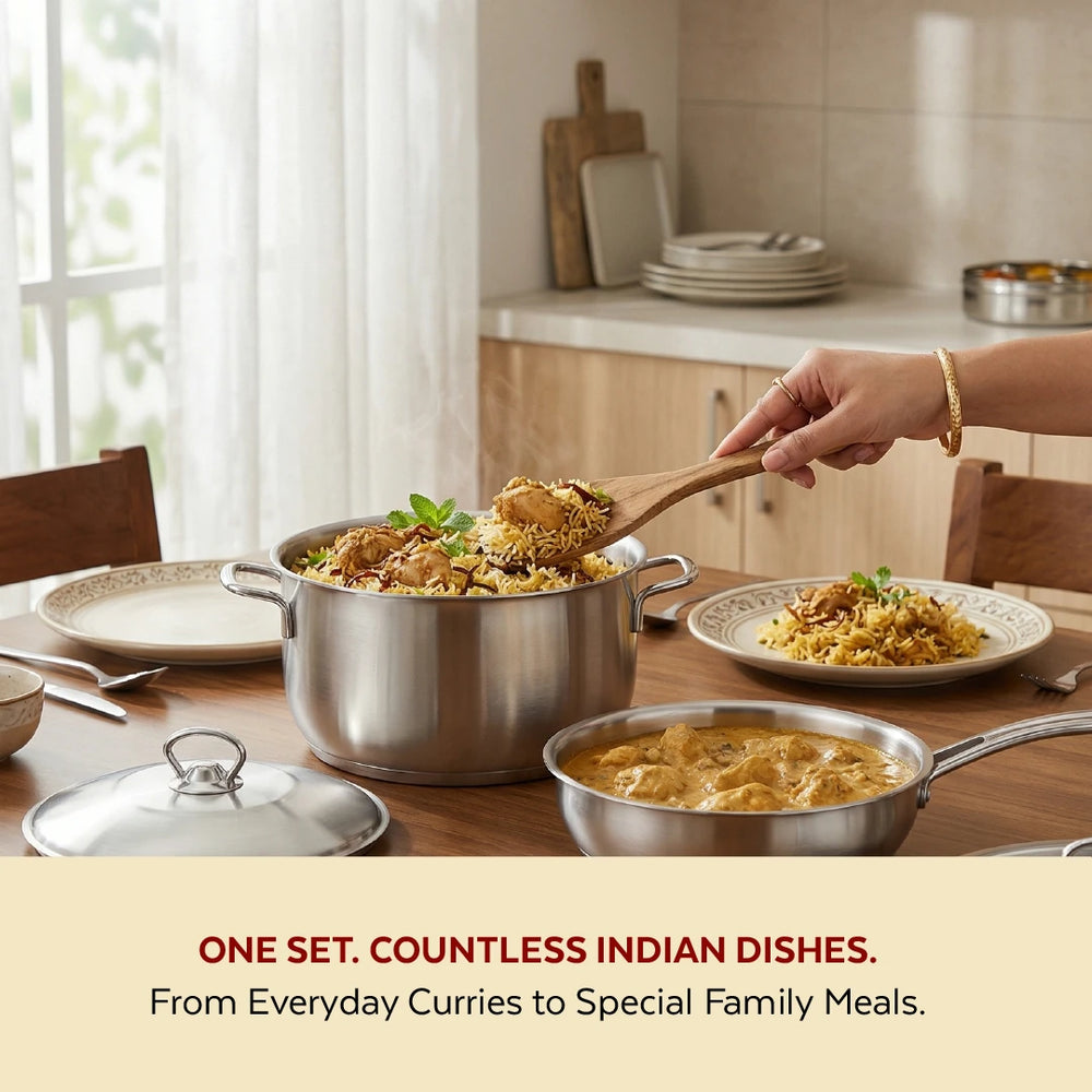 Avanti Stainless Steel Cookware Set: Cooking Pot 26 CM & Fry Pan 22 CM | Heavy Premium Quality Combo, Tri Ply Base, Non-stick, Gas & Induction Compatible, Cool-Touch Handle