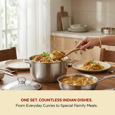 Avanti Stainless Steel Cookware Set: Cooking Pot 26 CM & Fry Pan 22 CM | Heavy Premium Quality Combo, Tri Ply Base, Non-stick, Gas & Induction Compatible, Cool-Touch Handle