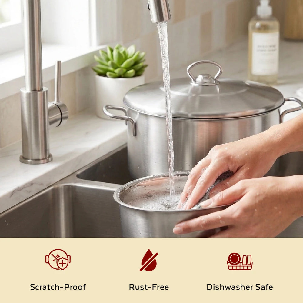 Avanti Stainless Steel Cookware Set: Cooking Pot 24 cm & Tope Set (12, 14 & 16 cm) | Heavy Premium Quality Combo, Tri Ply Base, Non-stick, Gas & Induction Compatible, Cool-Touch Handle