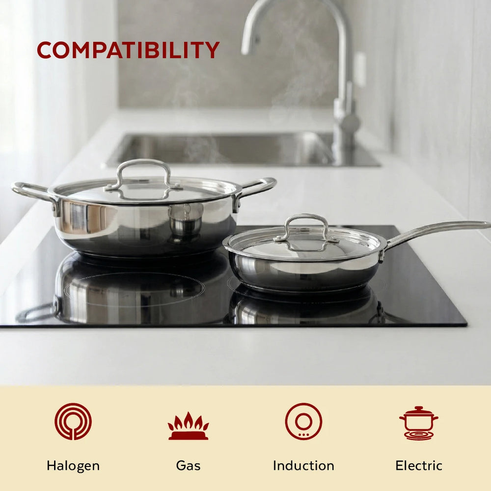 Avanti Stainless Steel Cookware Set: Kadai 22 CM & Fry Pan 22 CM | Heavy Premium Quality Combo, Tri Ply Base, Non-stick, Gas & Induction Compatible, Cool-Touch Handle