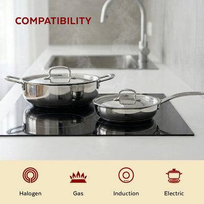 Avanti Stainless Steel Cookware Set: Kadai 22 CM & Fry Pan 22 CM | Heavy Premium Quality Combo, Tri Ply Base, Non-stick, Gas & Induction Compatible, Cool-Touch Handle