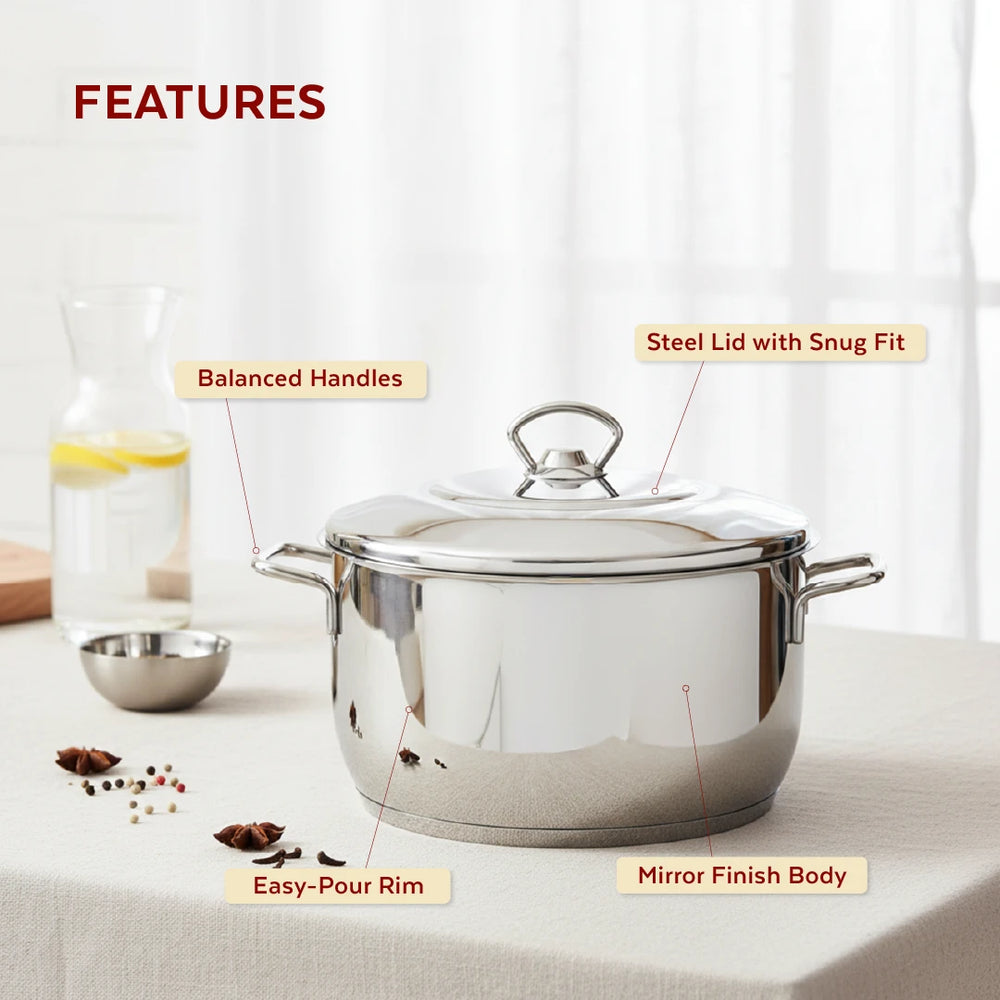 Avanti Stainless Steel Cookware Set: Cooking Pot 26 CM & Fry Pan 22 CM | Heavy Premium Quality Combo, Tri Ply Base, Non-stick, Gas & Induction Compatible, Cool-Touch Handle
