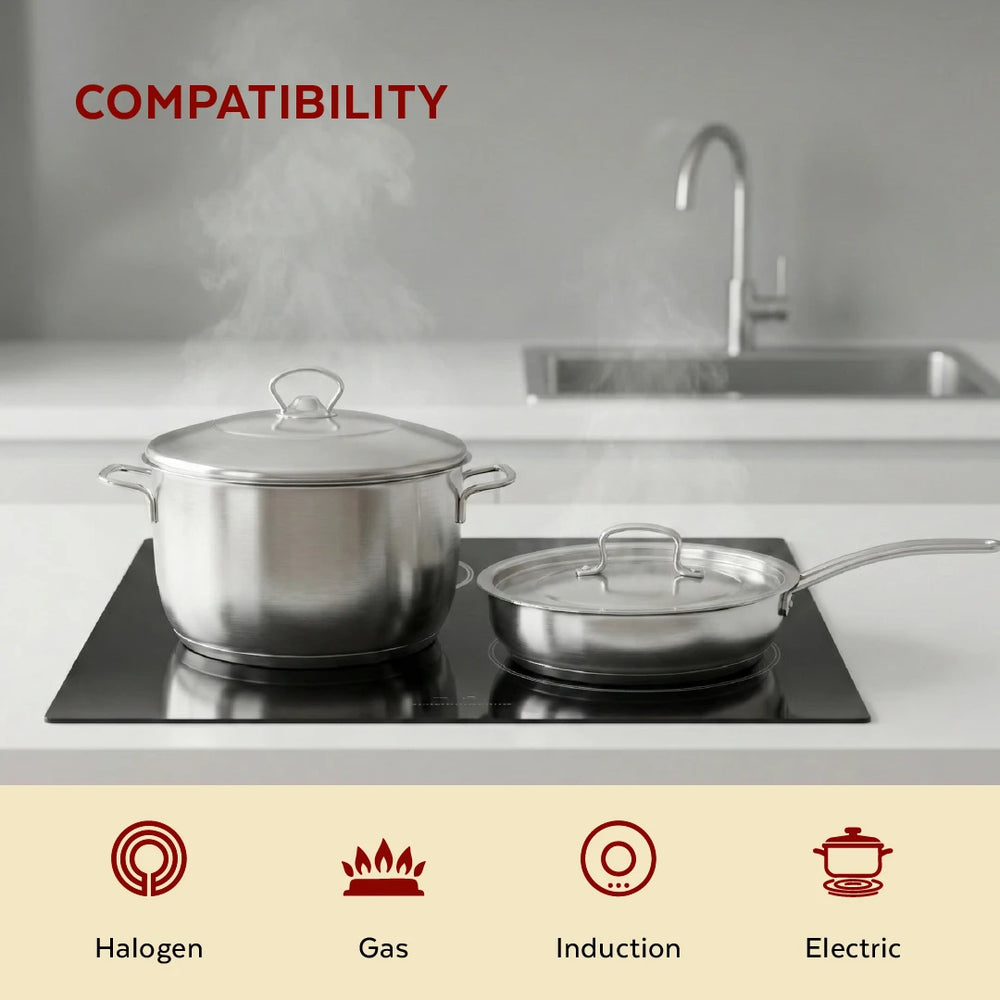 Avanti Stainless Steel Cookware Set: Cooking Pot 26 CM & Fry Pan 22 CM | Heavy Premium Quality Combo, Tri Ply Base, Non-stick, Gas & Induction Compatible, Cool-Touch Handle