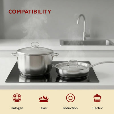 Avanti Stainless Steel Cookware Set: Cooking Pot 26 CM & Fry Pan 22 CM | Heavy Premium Quality Combo, Tri Ply Base, Non-stick, Gas & Induction Compatible, Cool-Touch Handle