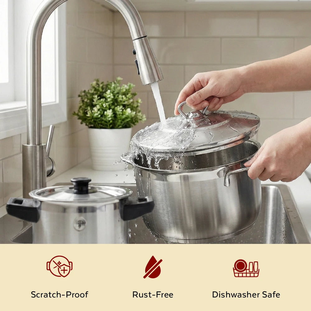 Stainless Steel Cookware Set: Tall Milk Boiler 1000 ml & Avanti Cooking Pot 26 CM | Premium Quality, Kitchen Combo Set