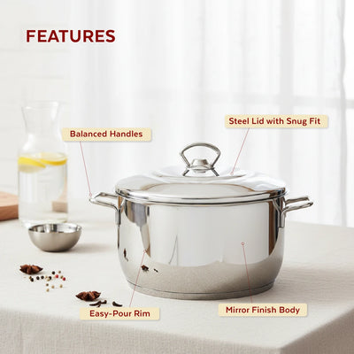 Avanti Stainless Steel Cookware Set: Cooking Pot 26 CM & Sauce Pan 16 CM (2.0 L) | Heavy Premium Quality Combo, Tri Ply Base, Non-stick, Gas & Induction Compatible, Cool-Touch Handle