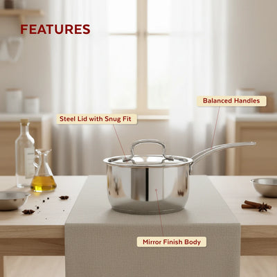 Avanti Stainless Steel Cookware Set: Cooking Pot 26 CM & Sauce Pan 16 CM (2.0 L) | Heavy Premium Quality Combo, Tri Ply Base, Non-stick, Gas & Induction Compatible, Cool-Touch Handle
