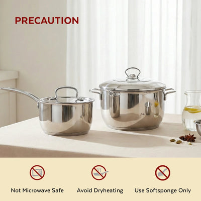 Avanti Stainless Steel Cookware Set: Cooking Pot 26 CM & Sauce Pan 16 CM (2.0 L) | Heavy Premium Quality Combo, Tri Ply Base, Non-stick, Gas & Induction Compatible, Cool-Touch Handle
