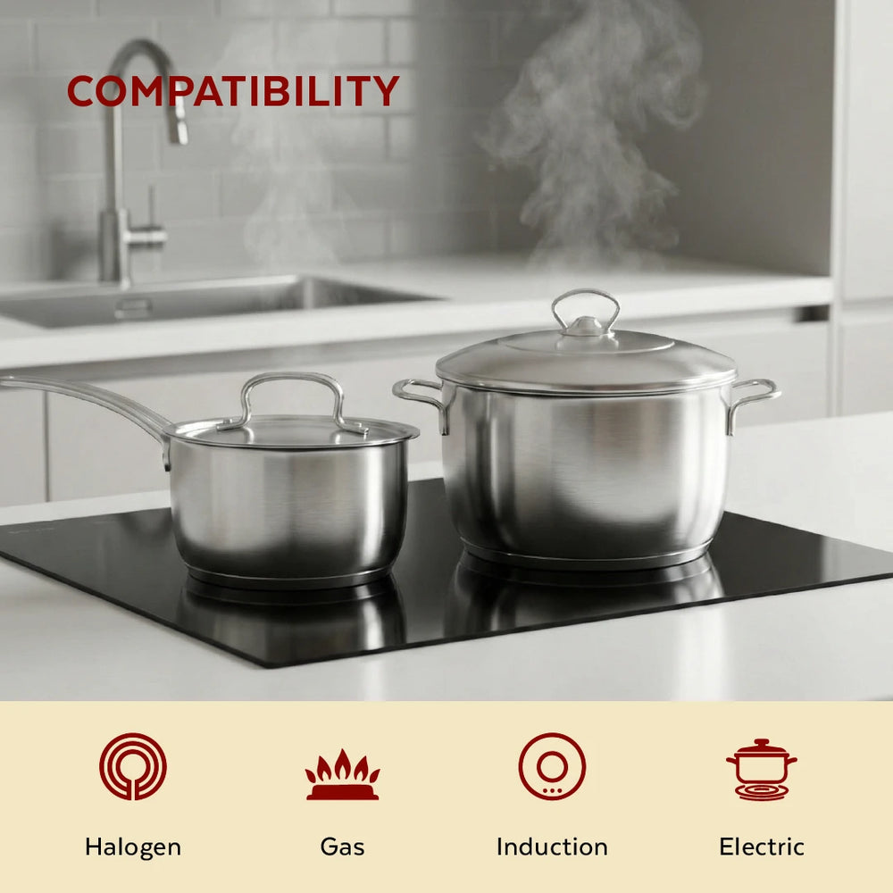 Avanti Stainless Steel Cookware Set: Cooking Pot 26 CM & Sauce Pan 16 CM (2.0 L) | Heavy Premium Quality Combo, Tri Ply Base, Non-stick, Gas & Induction Compatible, Cool-Touch Handle