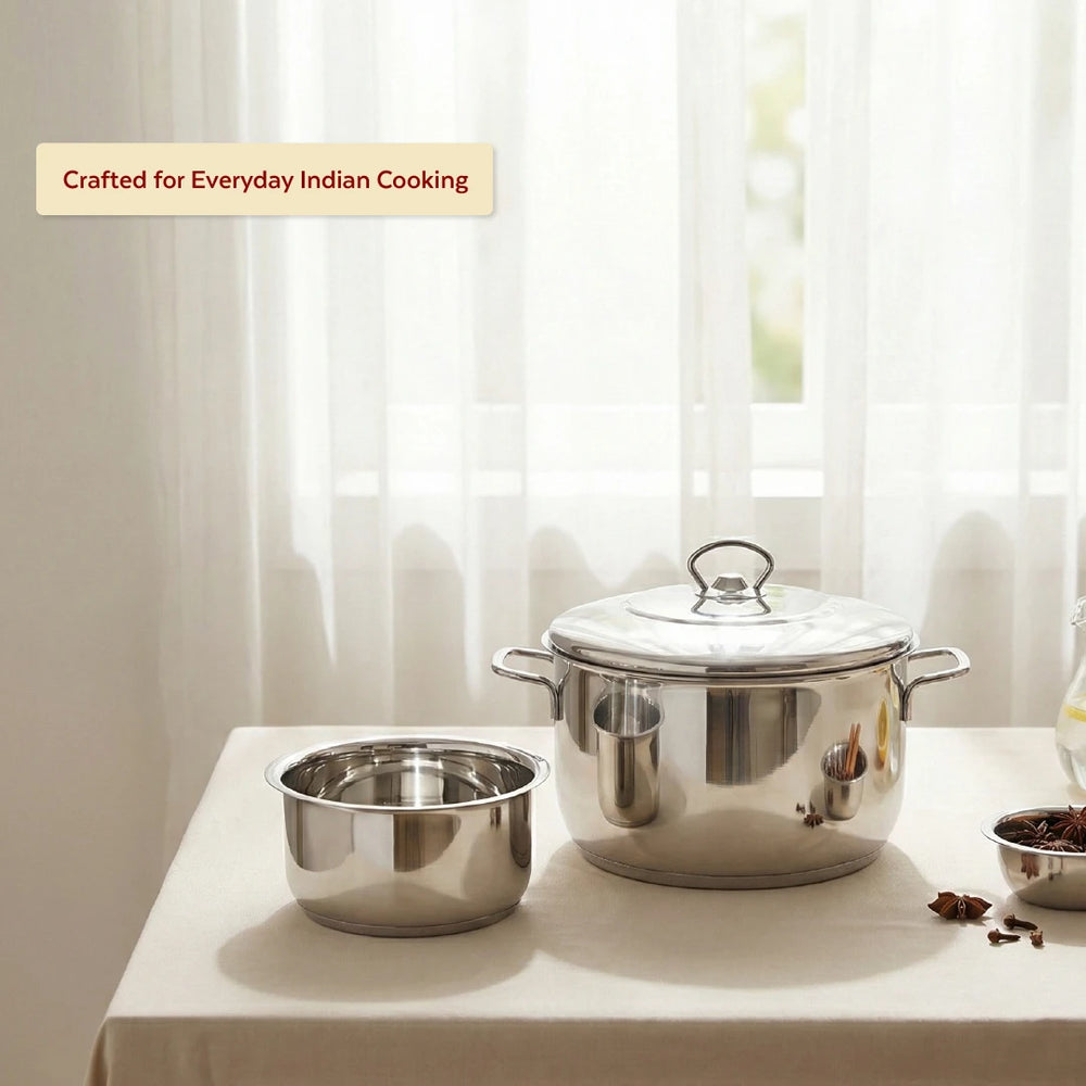 Avanti Stainless Steel Cookware Set: Cooking Pot 24 cm & Tope Set (12, 14 & 16 cm) | Heavy Premium Quality Combo, Tri Ply Base, Non-stick, Gas & Induction Compatible, Cool-Touch Handle