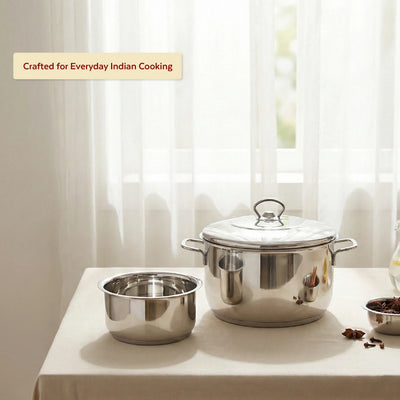 Avanti Stainless Steel Cookware Set: Cooking Pot 24 cm & Tope Set (12, 14 & 16 cm) | Heavy Premium Quality Combo, Tri Ply Base, Non-stick, Gas & Induction Compatible, Cool-Touch Handle