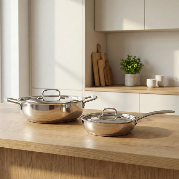 Avanti Stainless Steel Cookware Set: Kadai 22 CM & Fry Pan 22 CM | Heavy Premium Quality Combo, Tri Ply Base, Non-stick, Gas & Induction Compatible, Cool-Touch Handle