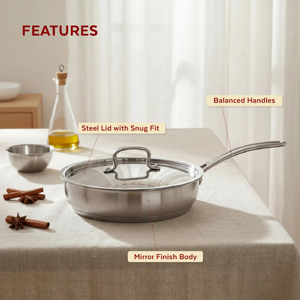 Avanti Stainless Steel Cookware Set: Kadai 22 CM & Fry Pan 22 CM | Heavy Premium Quality Combo, Tri Ply Base, Non-stick, Gas & Induction Compatible, Cool-Touch Handle