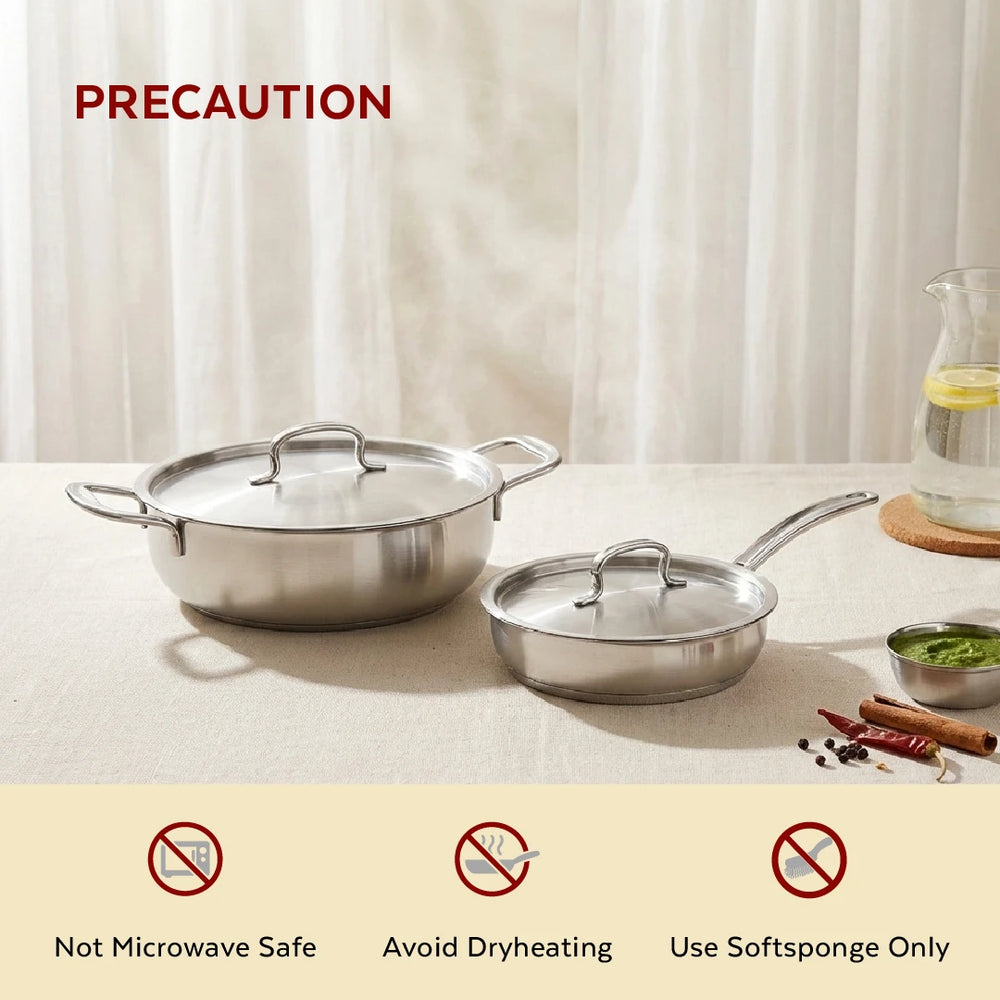 Avanti Stainless Steel Cookware Set: Kadai 22 CM & Fry Pan 22 CM | Heavy Premium Quality Combo, Tri Ply Base, Non-stick, Gas & Induction Compatible, Cool-Touch Handle