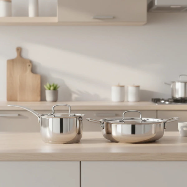 Avanti Stainless Steel Cookware Set: Kadai 22 CM & Sauce Pan 16 CM (2.0 L) | Heavy Premium Quality Combo, Tri Ply Base, Non-stick, Gas & Induction Compatible, Cool-Touch Handle