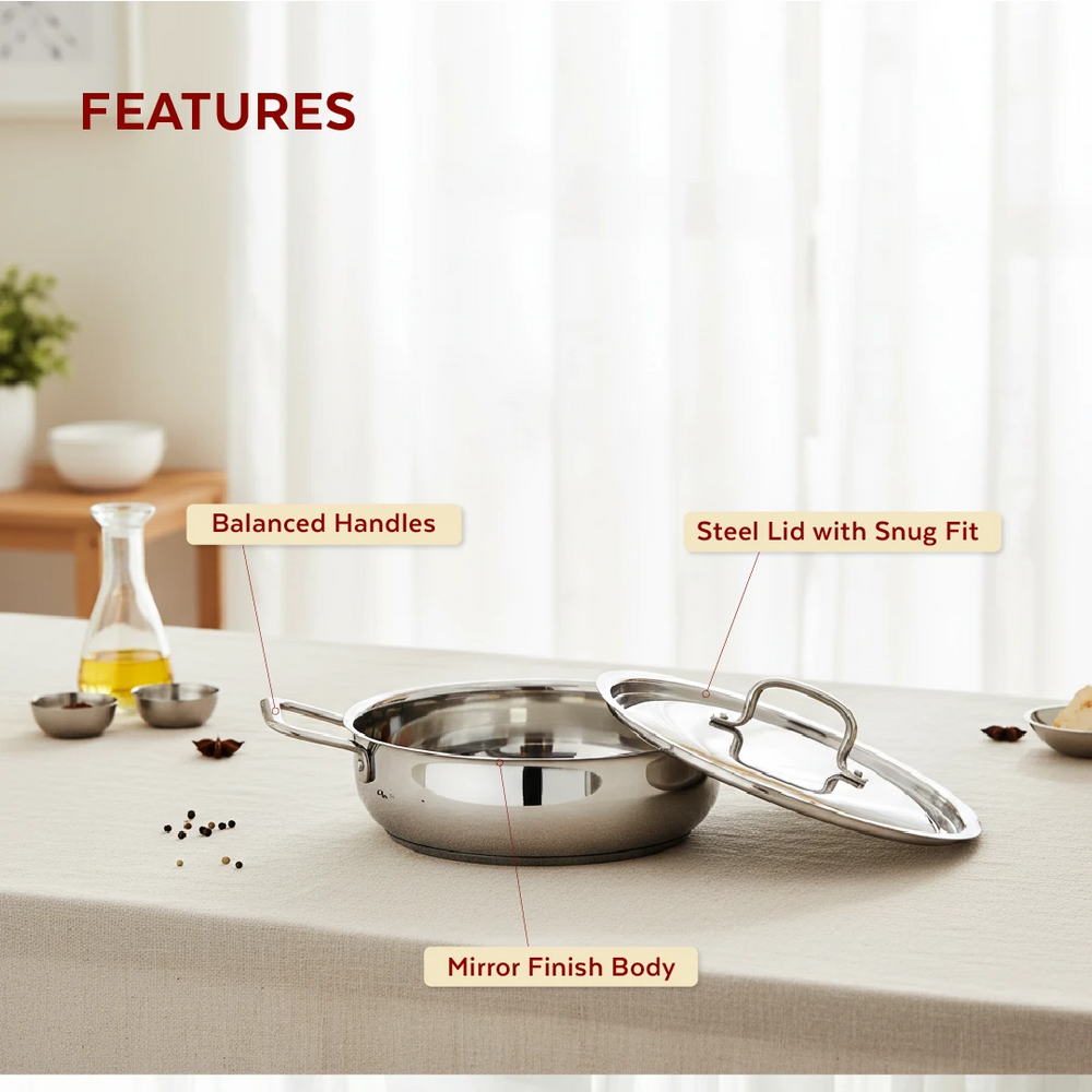 Avanti Stainless Steel Cookware Set: Kadai 22 CM & Sauce Pan 16 CM (2.0 L) | Heavy Premium Quality Combo, Tri Ply Base, Non-stick, Gas & Induction Compatible, Cool-Touch Handle