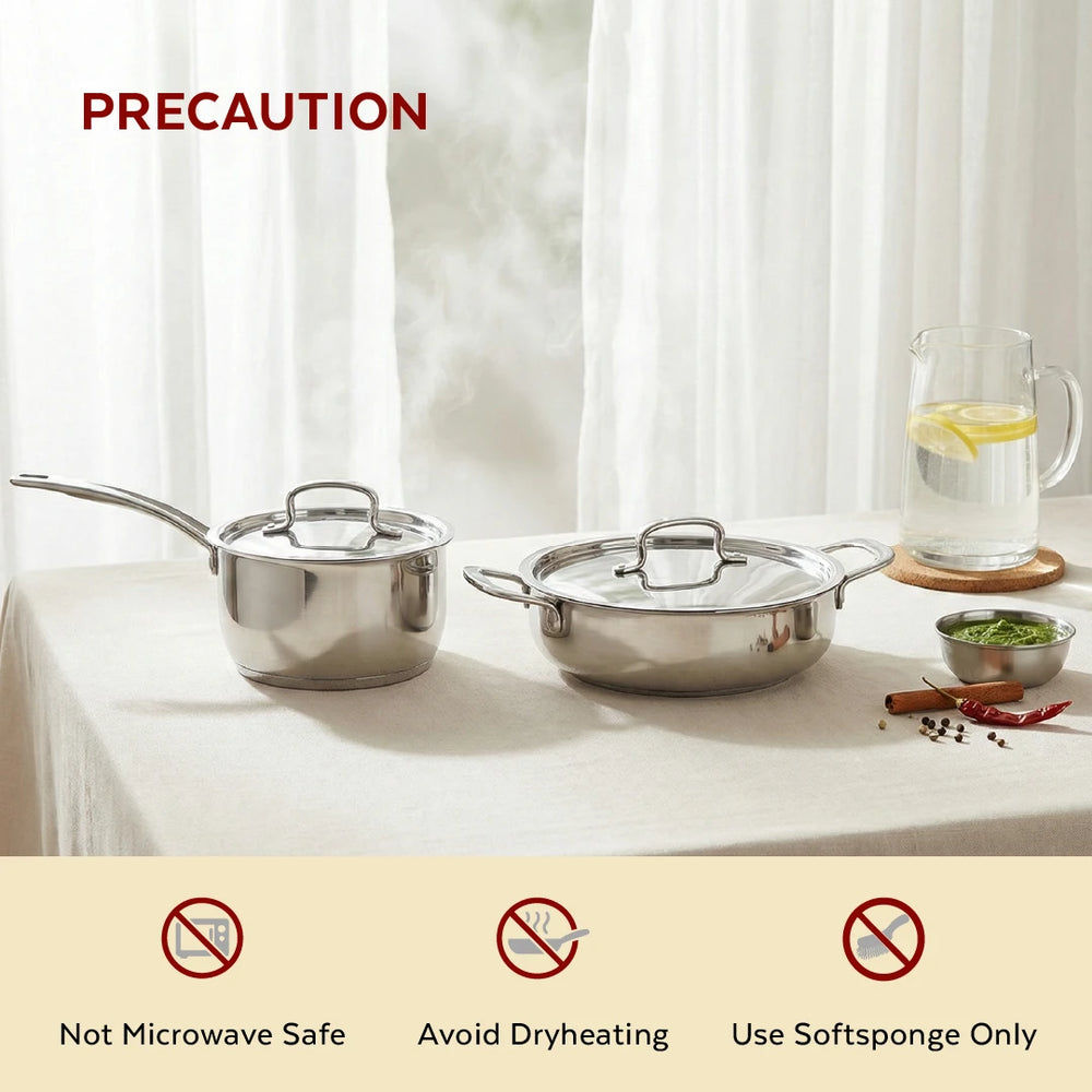 Avanti Stainless Steel Cookware Set: Kadai 22 CM & Sauce Pan 16 CM (2.0 L) | Heavy Premium Quality Combo, Tri Ply Base, Non-stick, Gas & Induction Compatible, Cool-Touch Handle