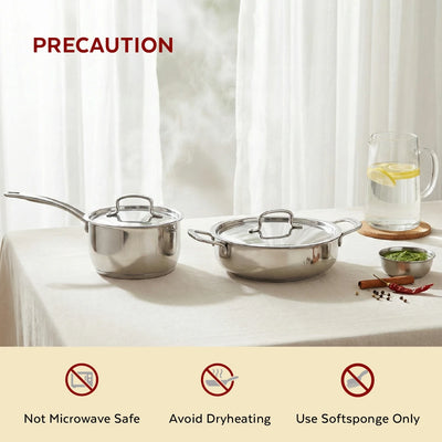 Avanti Stainless Steel Cookware Set: Kadai 22 CM & Sauce Pan 16 CM (2.0 L) | Heavy Premium Quality Combo, Tri Ply Base, Non-stick, Gas & Induction Compatible, Cool-Touch Handle