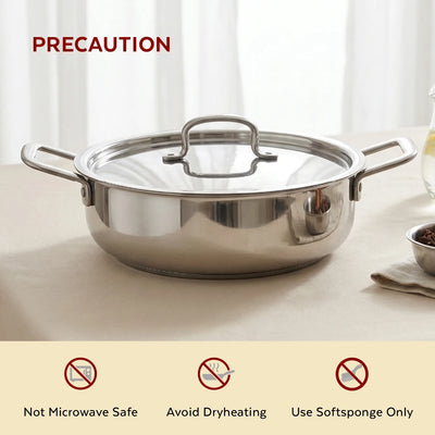 Avanti Stainless Steel Kadai: Premium Quality with Snug-Fit Lid, Tri Ply Base, Non-stick, Gas & Induction Compatible, Cool-Touch Handle