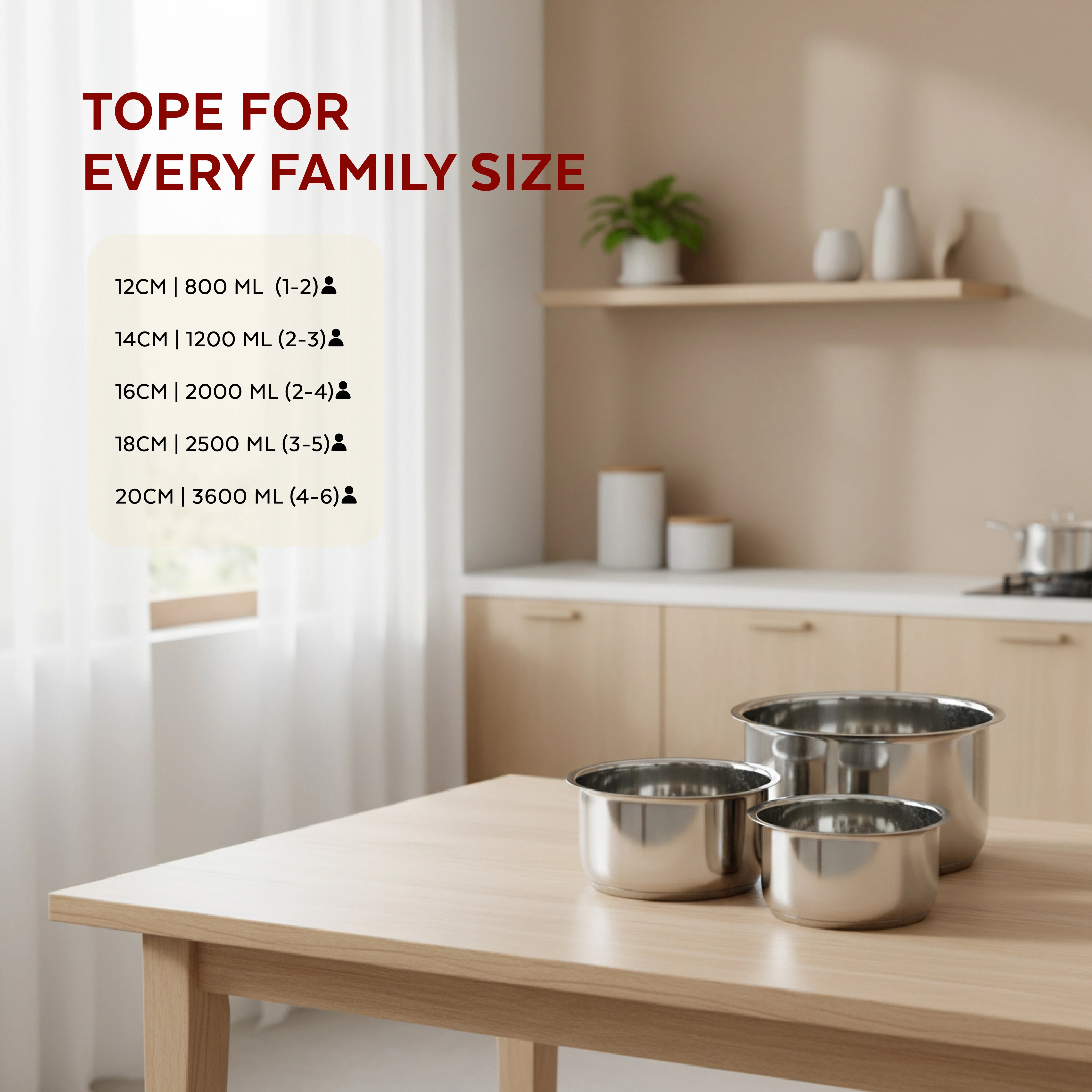 MAHAA Avanti Stainless Steel Tope 3 Pc Set – Premium Quality | Multipurpose Cook & Serve Handi | Tri Ply Base | Non-stick | Gas & Induction Compatible | 12 CM + 14 CM + 16 CM